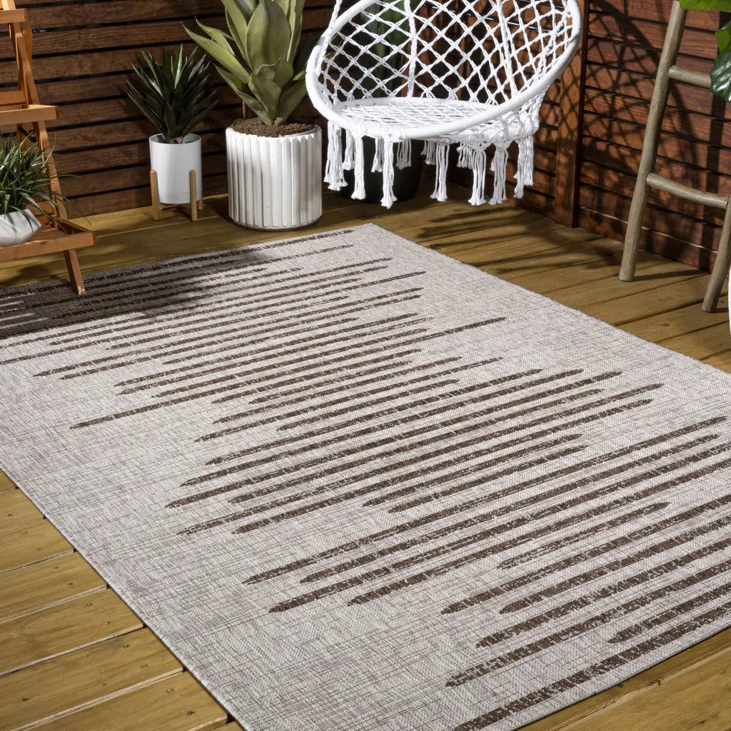 10' X 14' Beige And Brown Striped Indoor Outdoor Area Rug Homeroots Outdoor