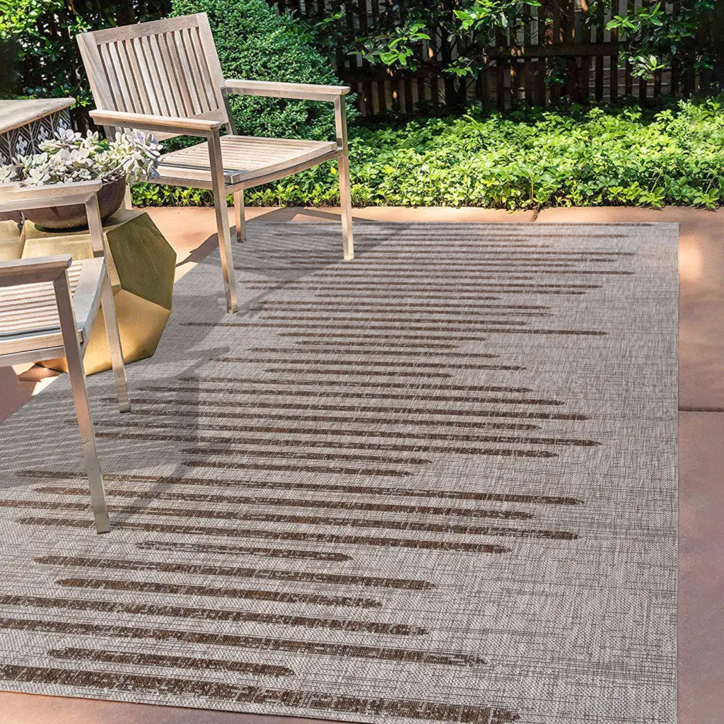 10' X 14' Beige And Brown Striped Indoor Outdoor Area Rug Homeroots Outdoor