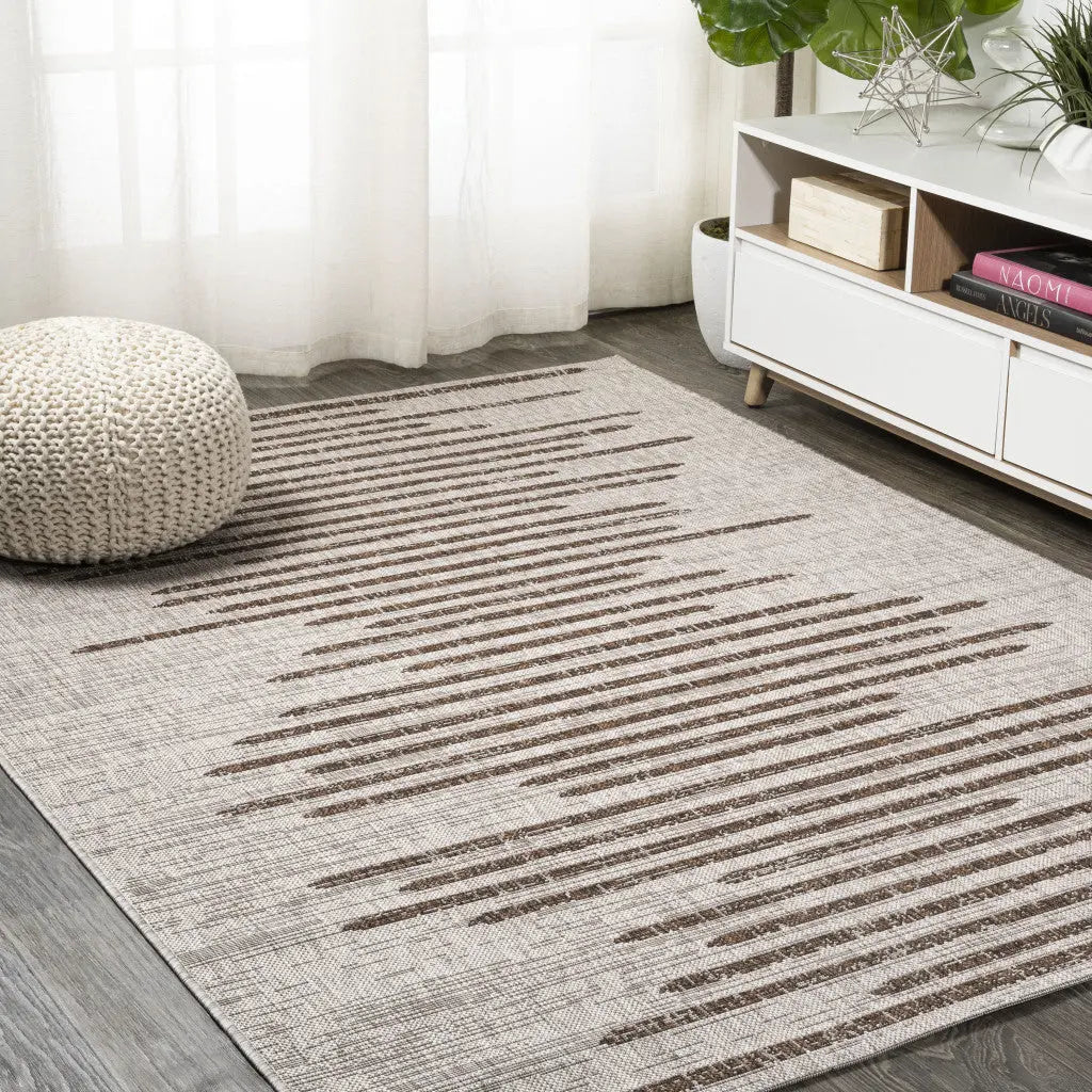 10' X 14' Beige And Brown Striped Indoor Outdoor Area Rug Homeroots Outdoor