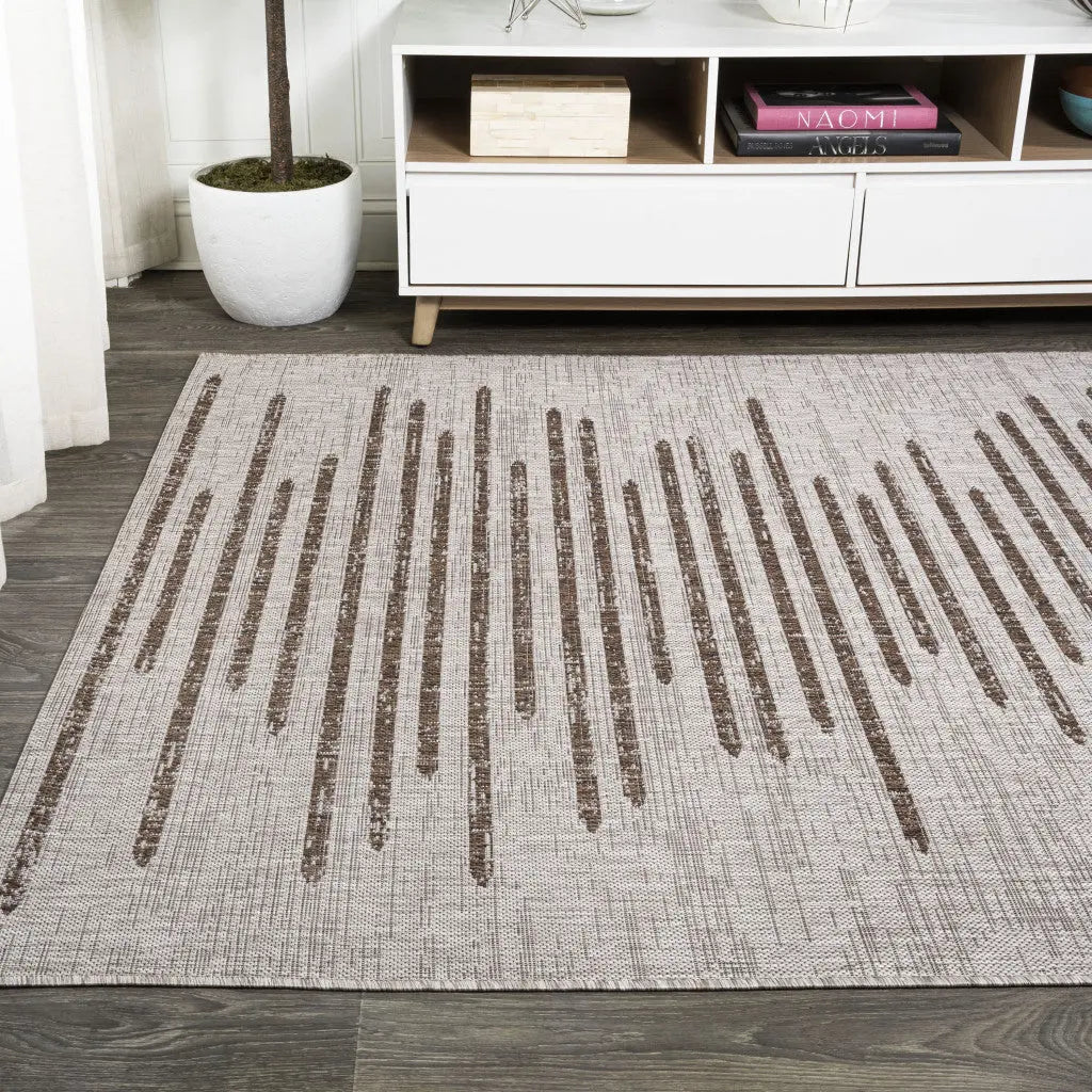 10' X 14' Beige And Brown Striped Indoor Outdoor Area Rug Homeroots Outdoor