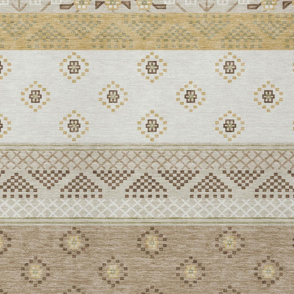 10' X 14' Beige And Brown Striped Washable Indoor Outdoor Area Rug Homeroots Outdoor
