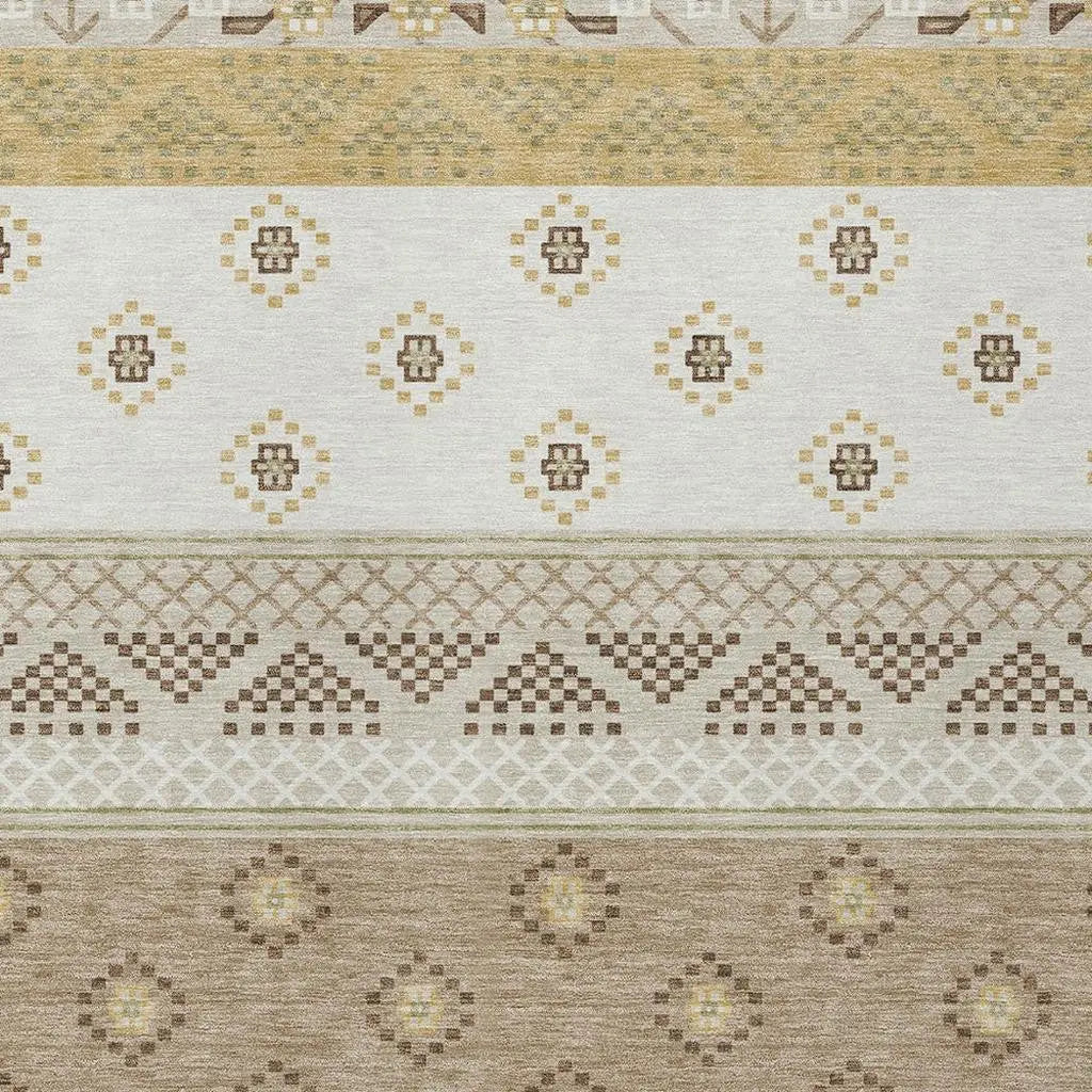 10' X 14' Beige And Brown Striped Washable Indoor Outdoor Area Rug Homeroots Outdoor