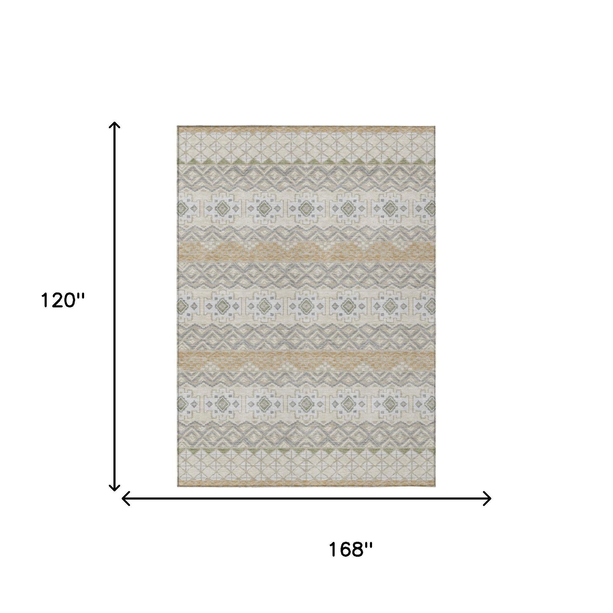 10' X 14' Beige And Brown Striped Washable Indoor Outdoor Area Rug Homeroots Outdoor
