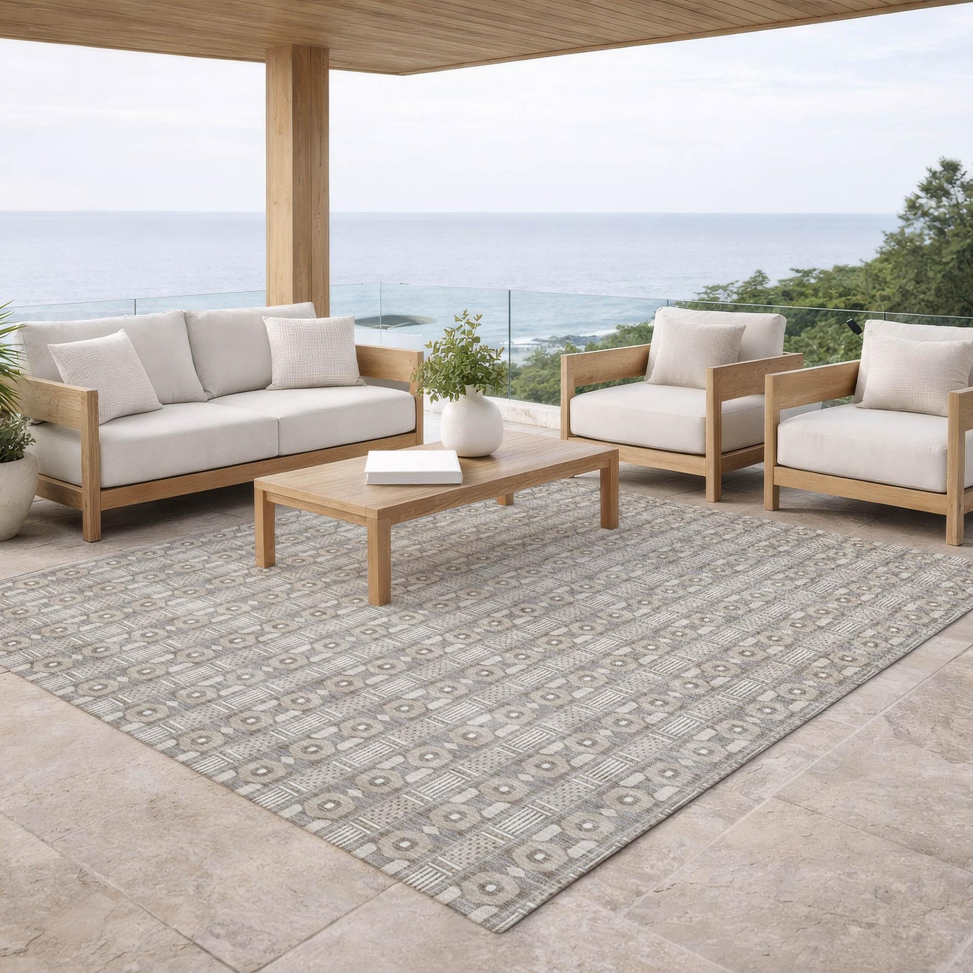 10' X 14' Beige And Brown Striped Washable Indoor Outdoor Area Rug Homeroots Outdoor