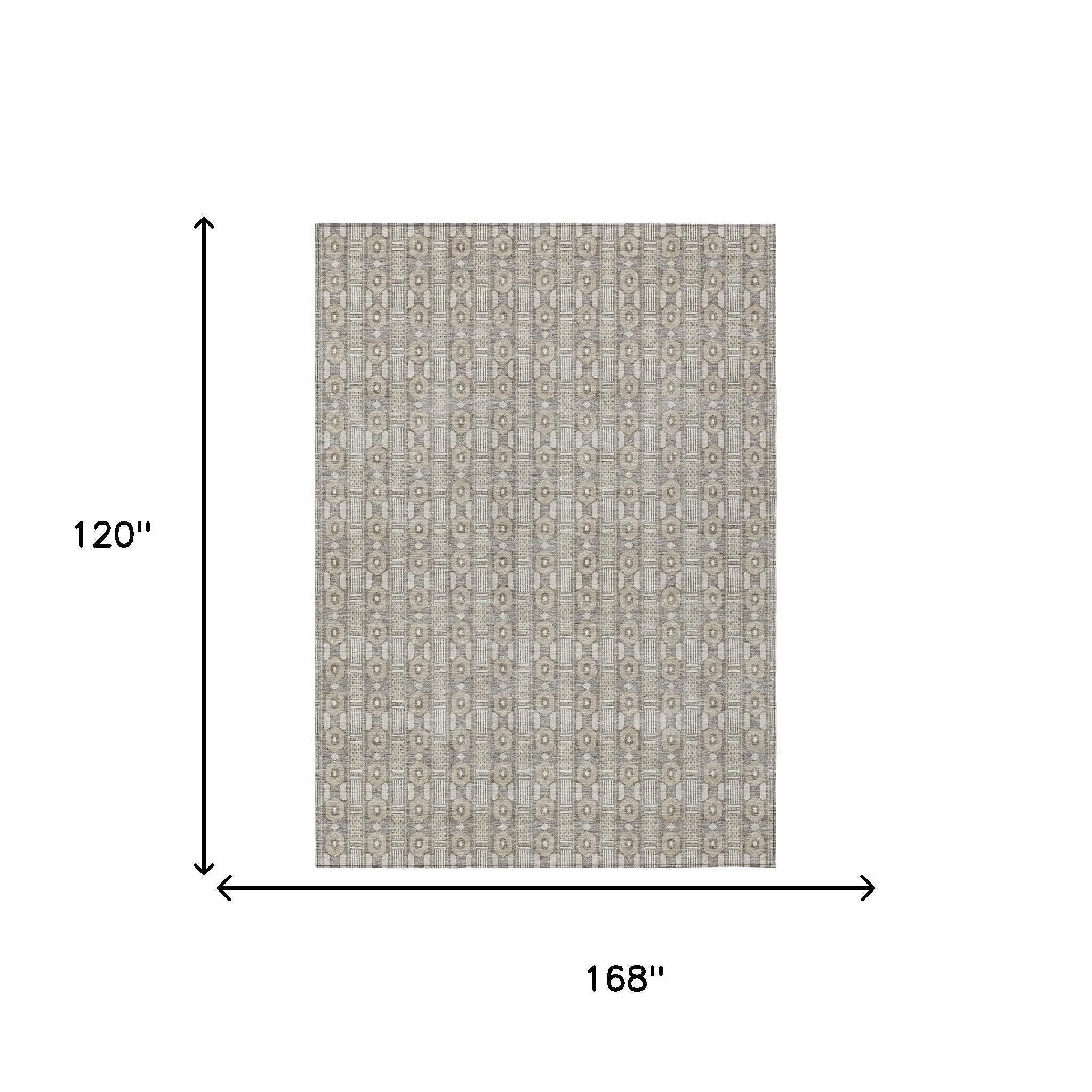 10' X 14' Beige And Brown Striped Washable Indoor Outdoor Area Rug Homeroots Outdoor