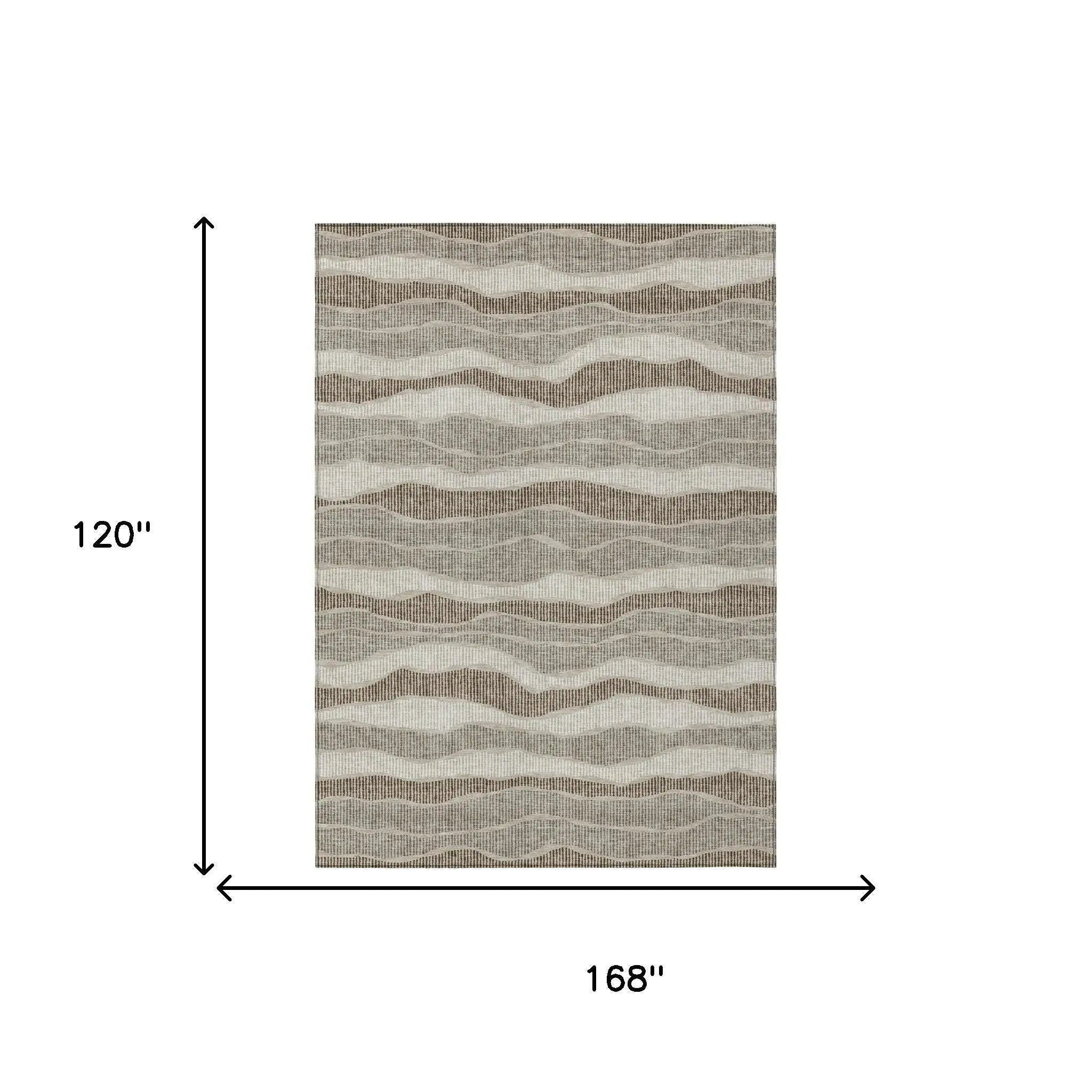 10' X 14' Beige And Brown Striped Washable Indoor Outdoor Area Rug Homeroots Outdoor
