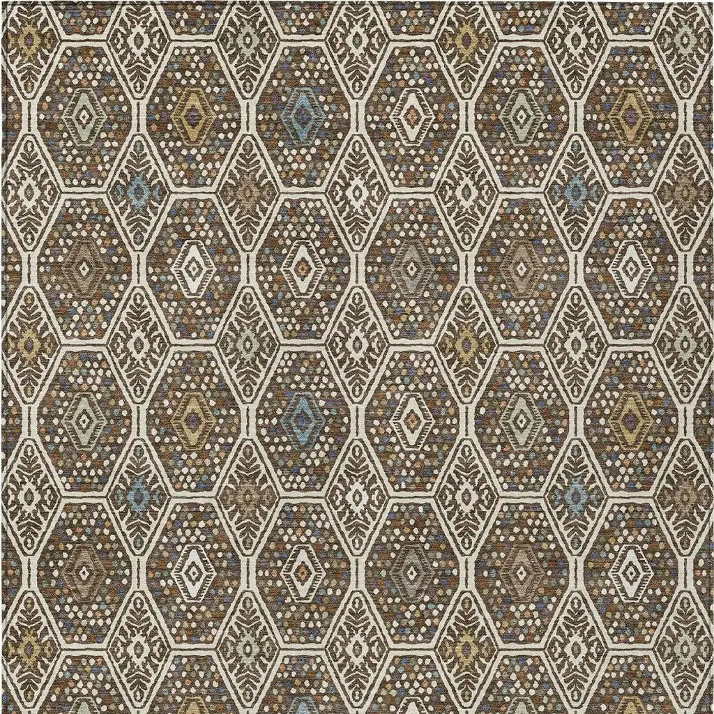 10' X 14' Beige And Chocolate Geometric Washable Indoor Outdoor Area Rug Homeroots Outdoor