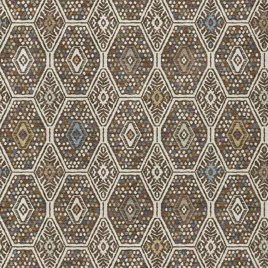 10' X 14' Beige And Chocolate Geometric Washable Indoor Outdoor Area Rug Homeroots Outdoor