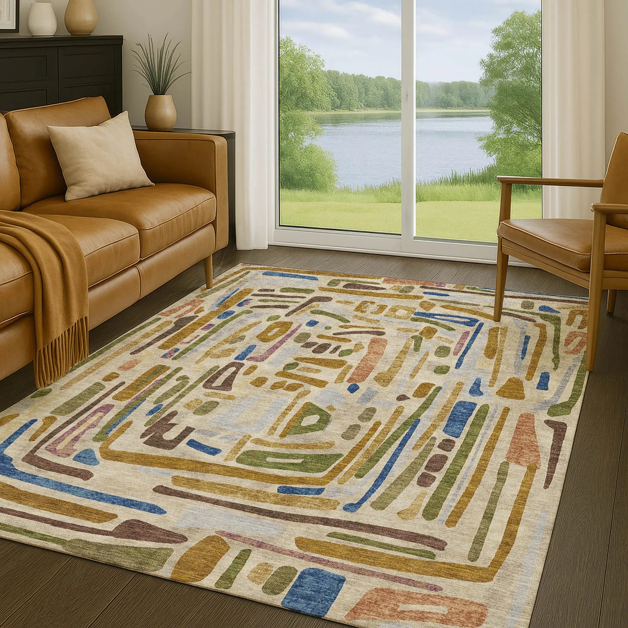 10' X 14' Beige And Copper Abstract Washable Indoor Outdoor Area Rug Homeroots Outdoor