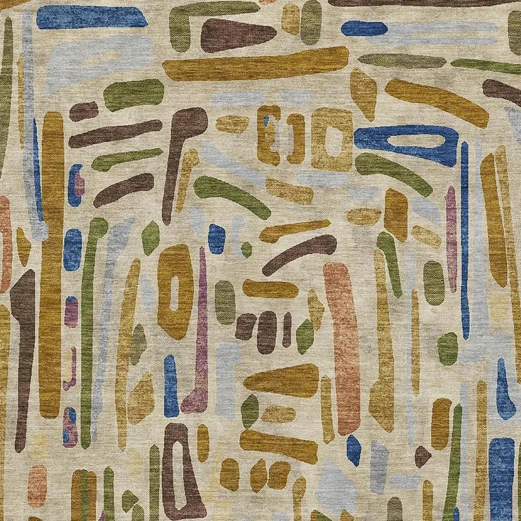 10' X 14' Beige And Copper Abstract Washable Indoor Outdoor Area Rug Homeroots Outdoor