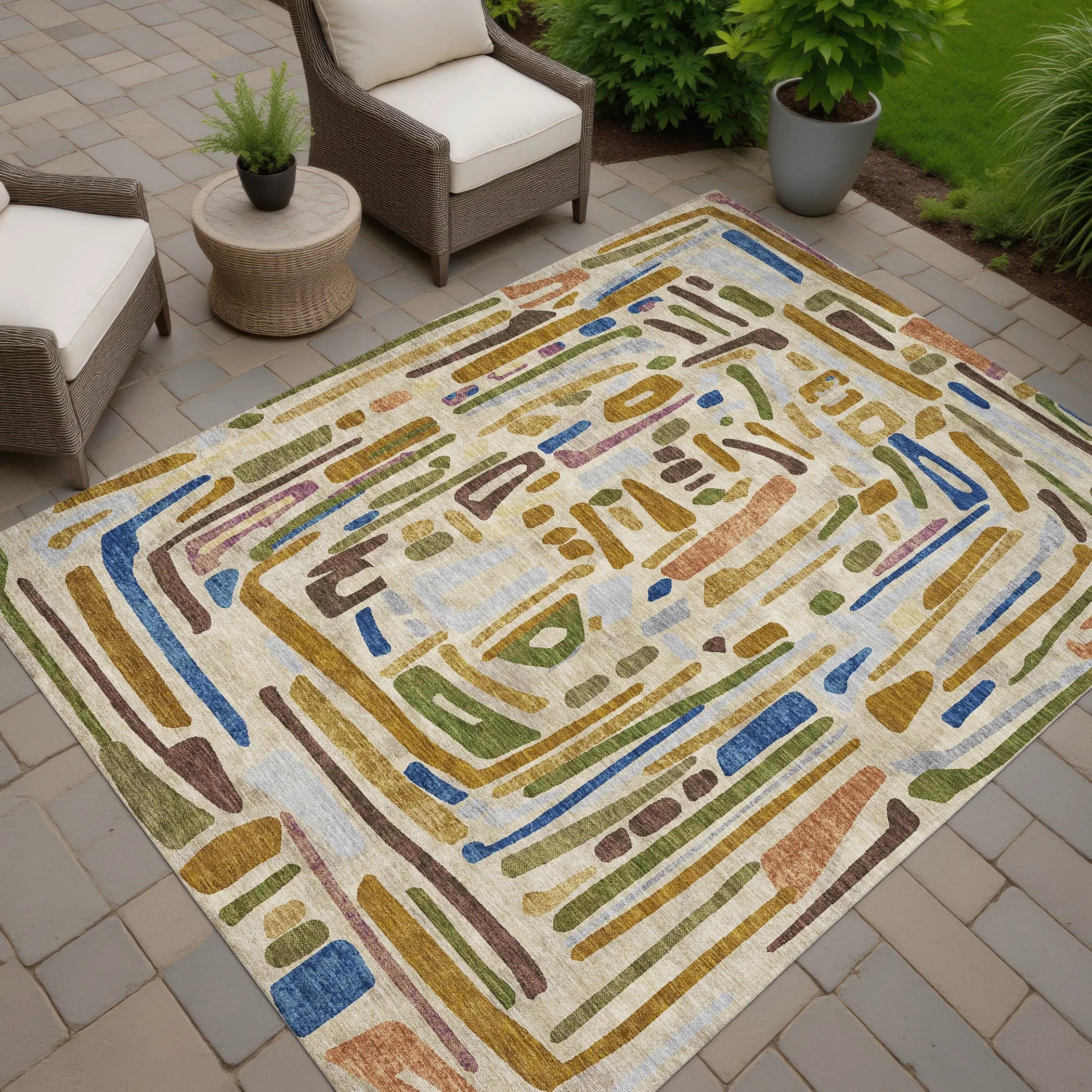 10' X 14' Beige And Copper Abstract Washable Indoor Outdoor Area Rug Homeroots Outdoor