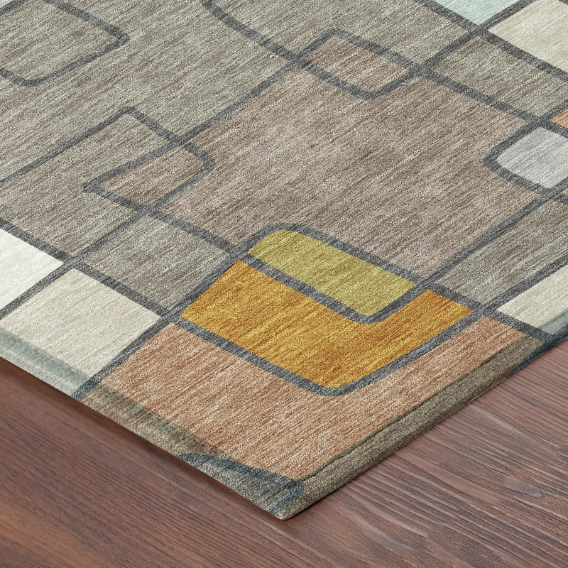 10' X 14' Beige And Copper Geometric Washable Indoor Outdoor Area Rug Homeroots Outdoor