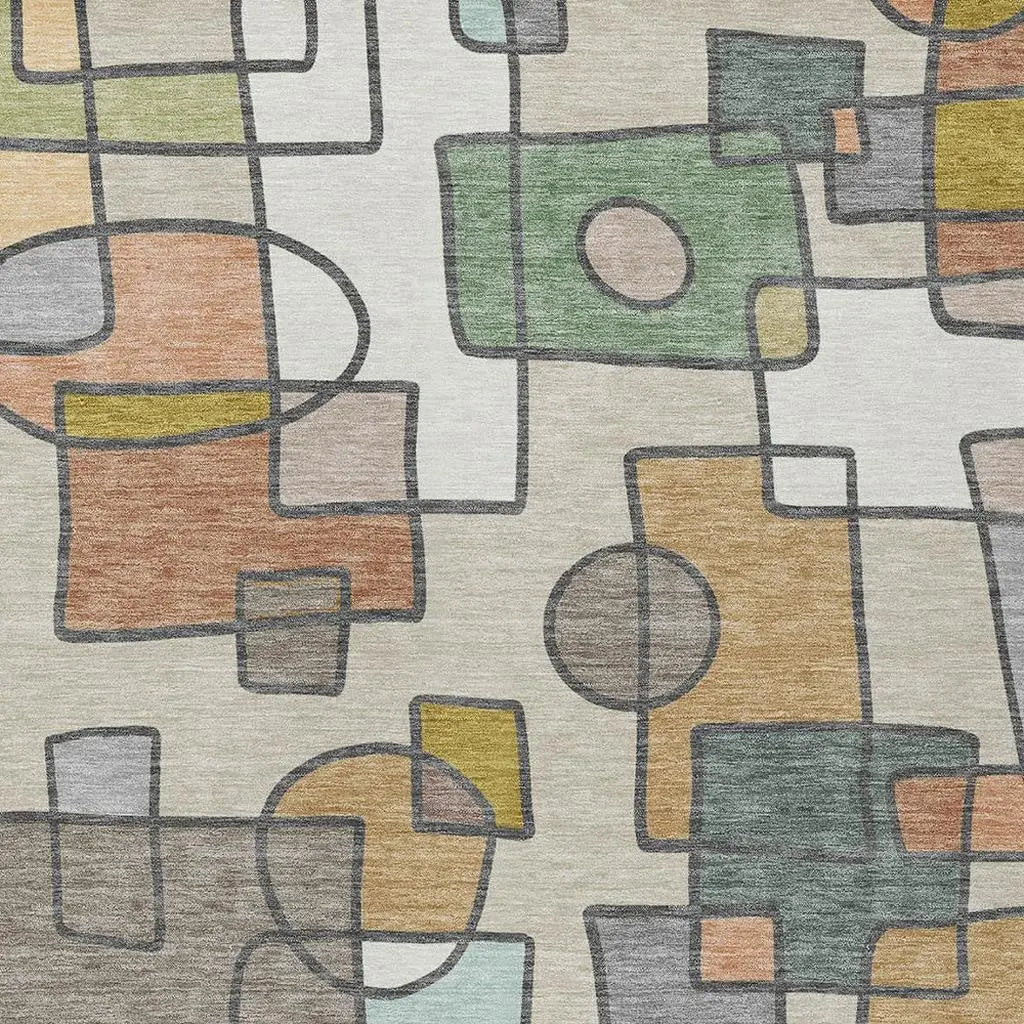 10' X 14' Beige And Copper Geometric Washable Indoor Outdoor Area Rug Homeroots Outdoor