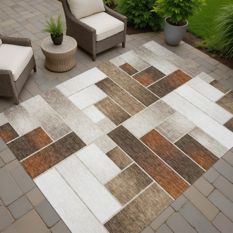 10' X 14' Beige And Graphite Geometric Washable Indoor Outdoor Area Rug Homeroots Outdoor