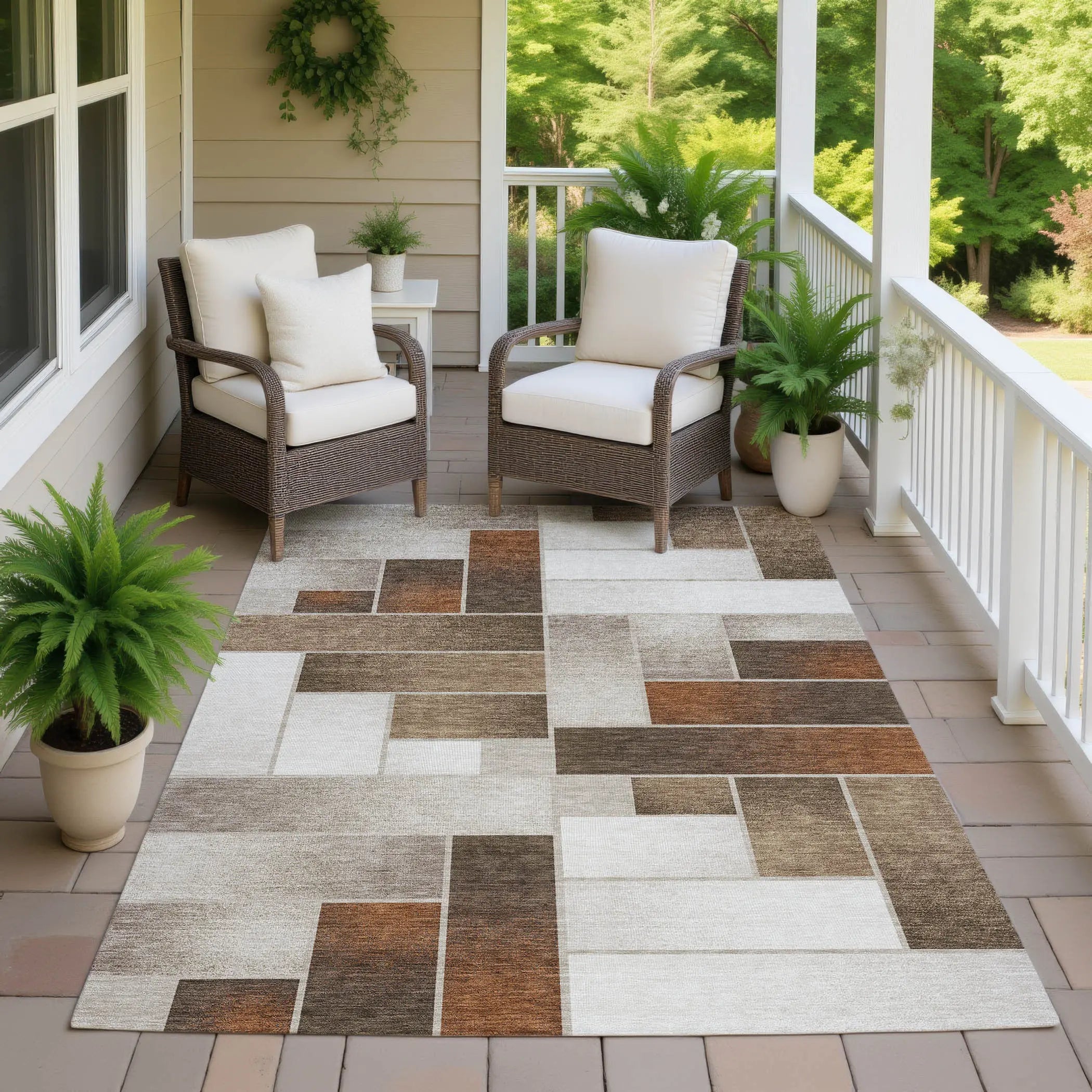10' X 14' Beige And Graphite Geometric Washable Indoor Outdoor Area Rug Homeroots Outdoor
