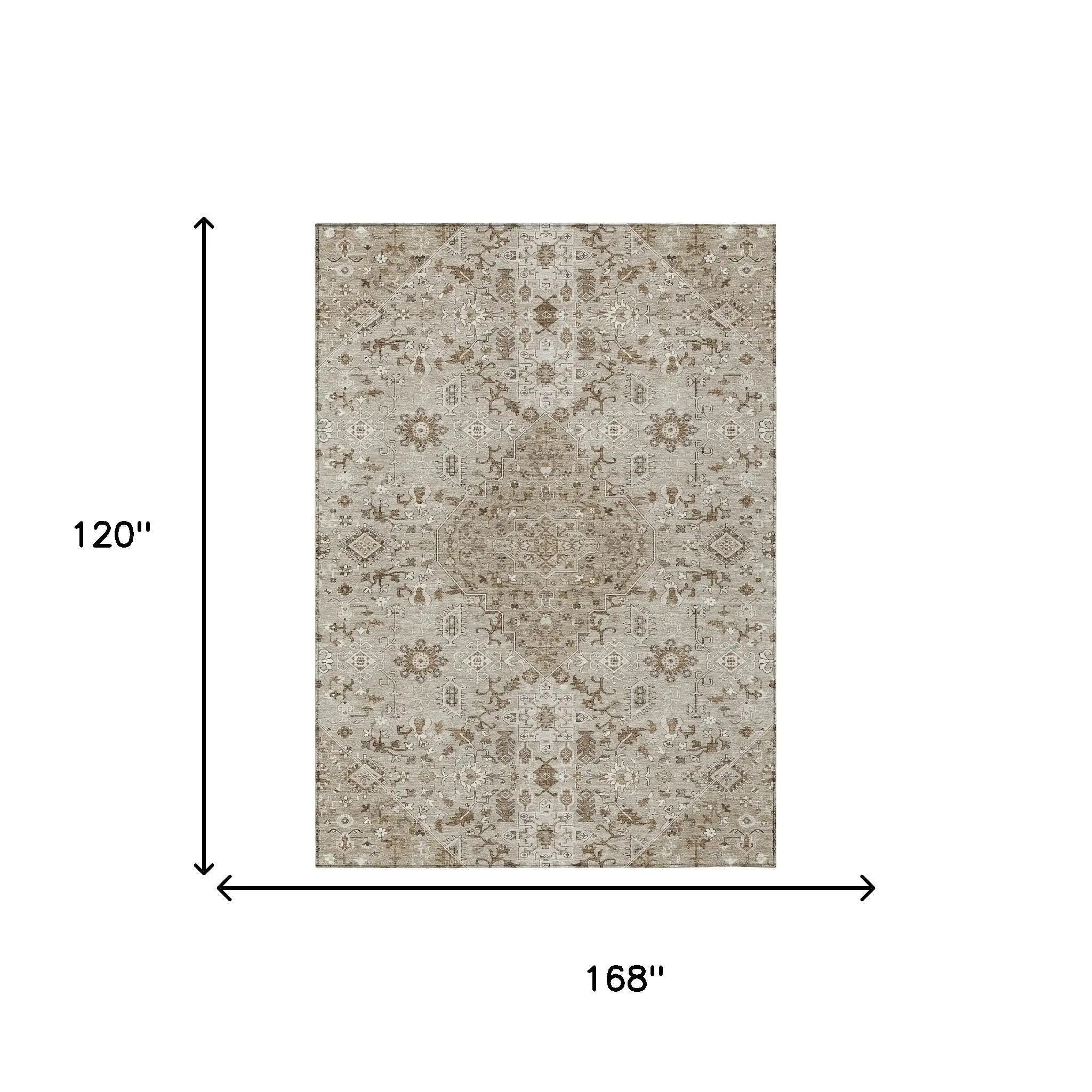 10' X 14' Beige And Graphite Medallion Washable Indoor Outdoor Area Rug Homeroots Outdoor