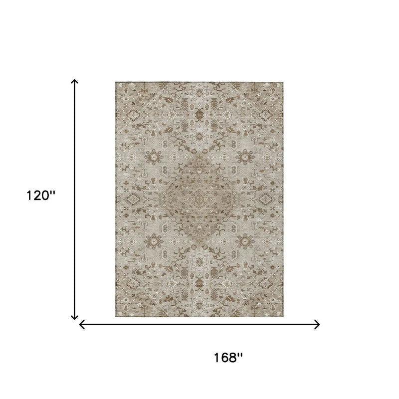 10' X 14' Beige And Graphite Medallion Washable Indoor Outdoor Area Rug Homeroots Outdoor
