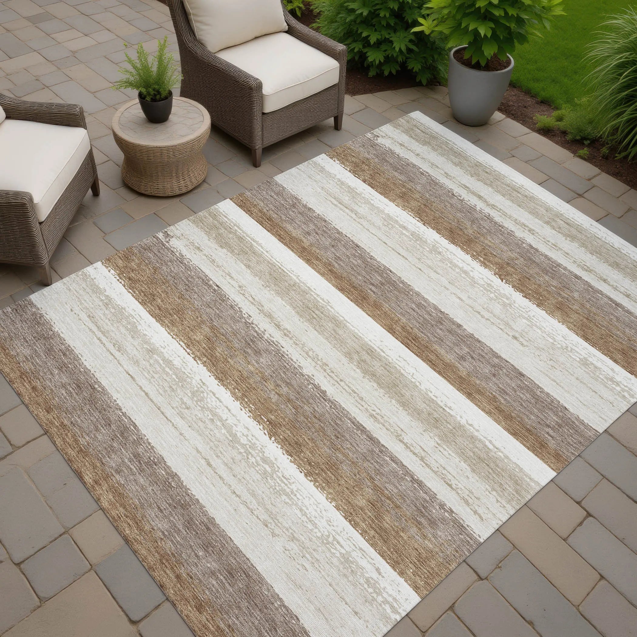 10' X 14' Beige And Graphite Striped Washable Indoor Outdoor Area Rug Homeroots Outdoor