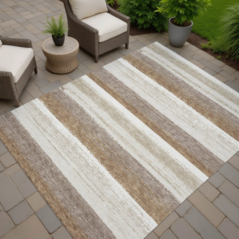 10' X 14' Beige And Graphite Striped Washable Indoor Outdoor Area Rug Homeroots Outdoor