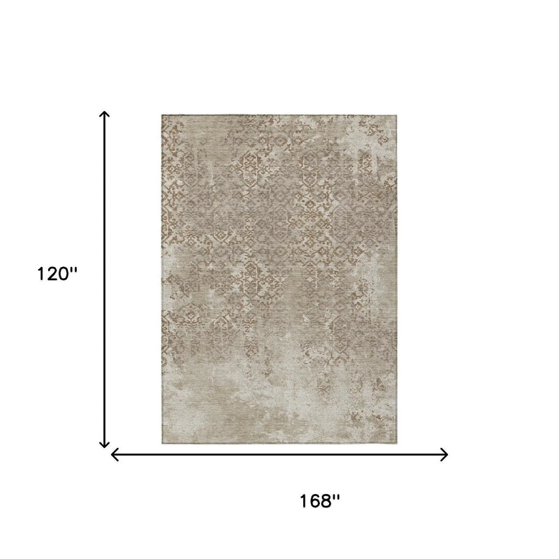 10' X 14' Beige And Gray Oriental Washable Indoor Outdoor Area Rug Homeroots Outdoor