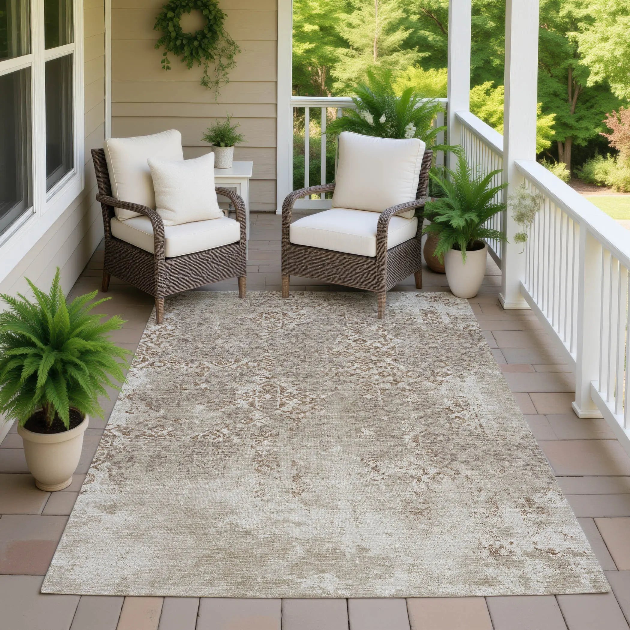 10' X 14' Beige And Gray Oriental Washable Indoor Outdoor Area Rug Homeroots Outdoor