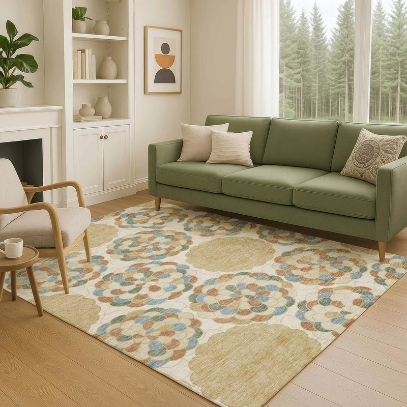 10' X 14' Beige And Ivory Floral Washable Indoor Outdoor Area Rug Homeroots Outdoor