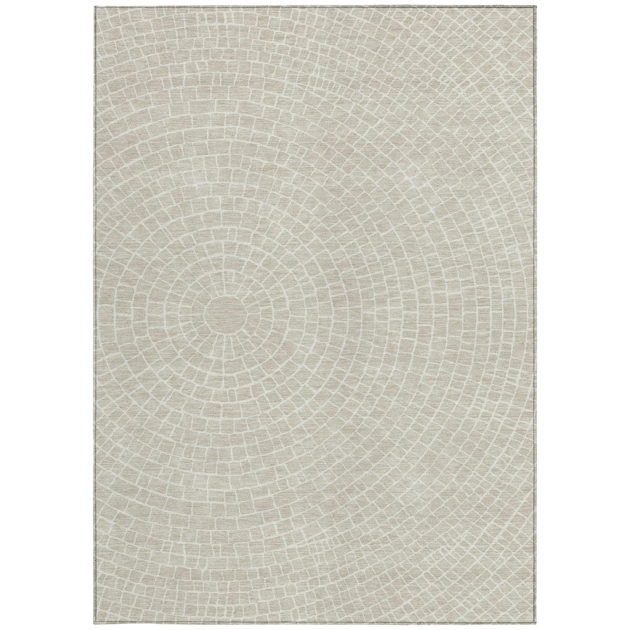10' X 14' Beige And Ivory Geometric Washable Indoor Outdoor Area Rug Homeroots Outdoor