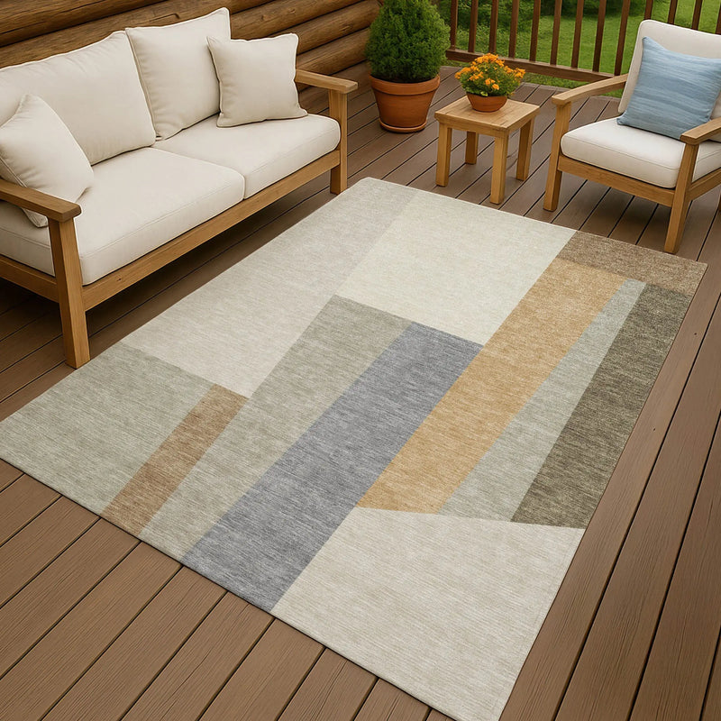 10' X 14' Beige And Ivory Geometric Washable Indoor Outdoor Area Rug Homeroots Outdoor