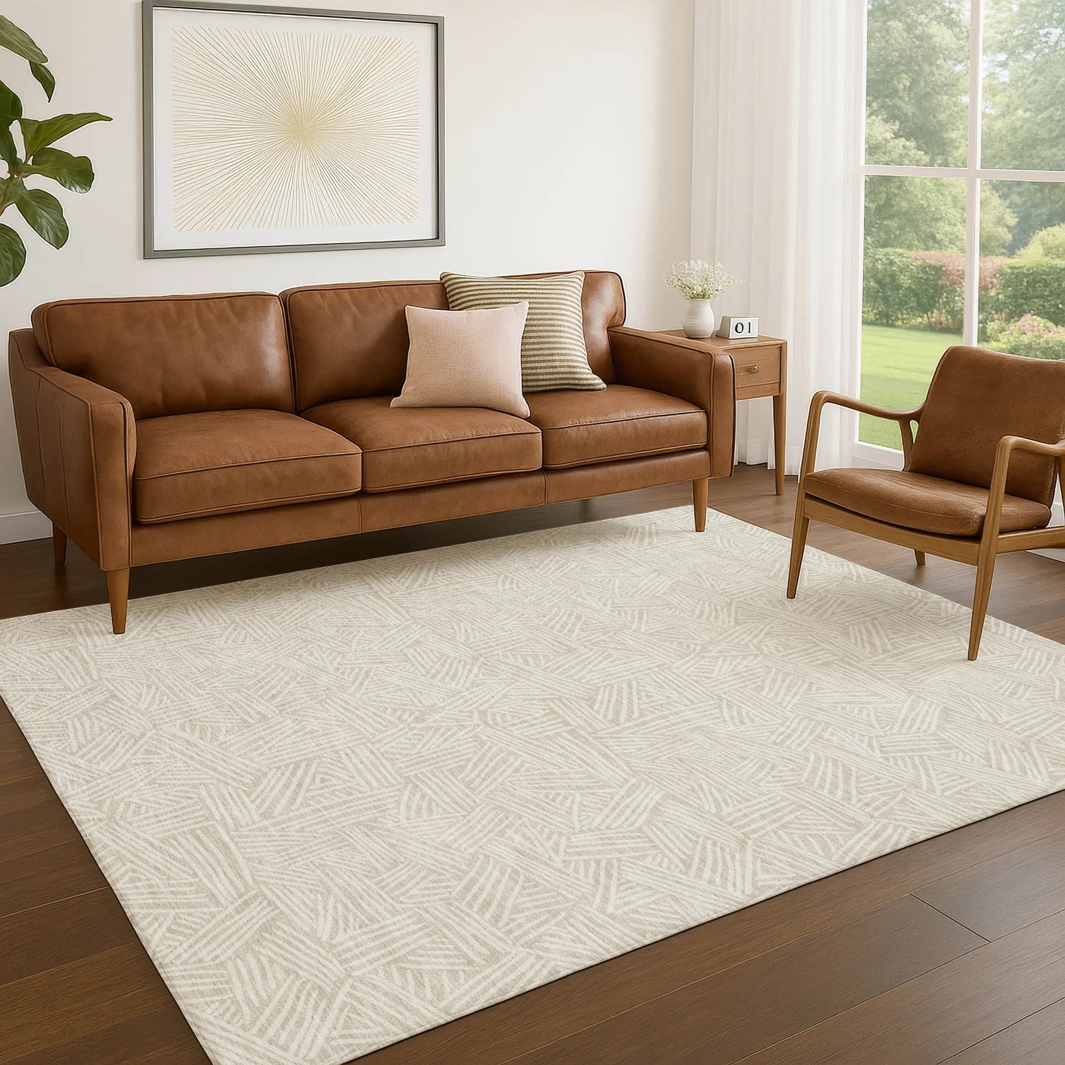10' X 14' Beige And Ivory Geometric Washable Indoor Outdoor Area Rug Homeroots Outdoor