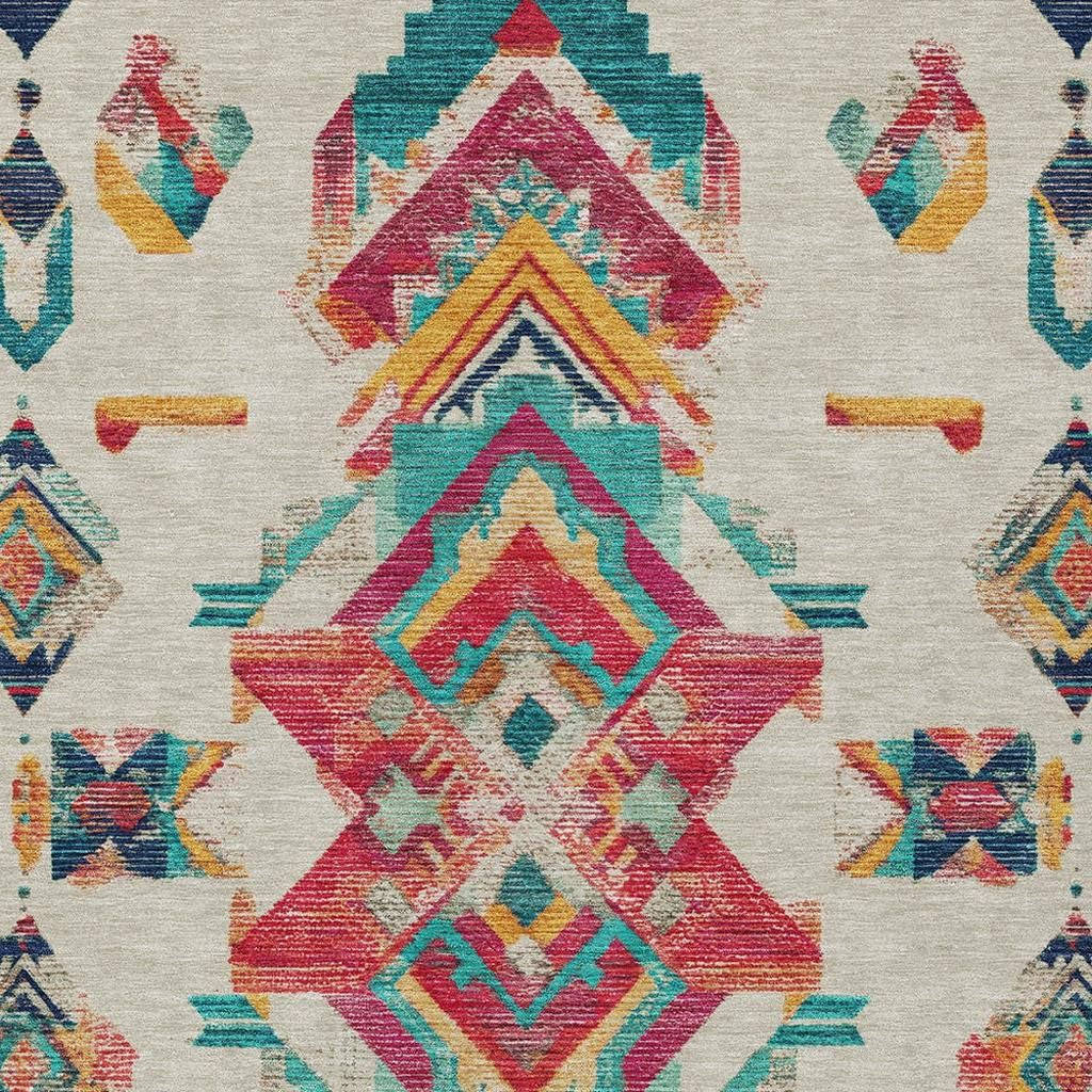 10' X 14' Beige And Ivory Tribal Washable Indoor Outdoor Area Rug Homeroots Outdoor