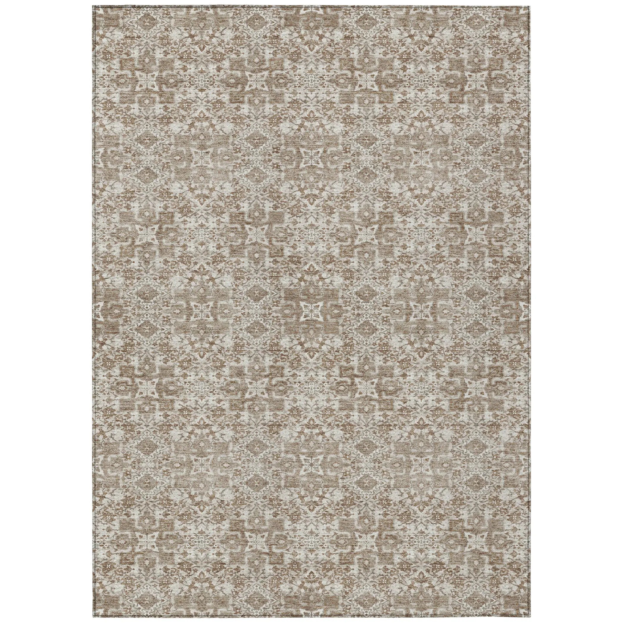 10' X 14' Beige And Khaki Oriental Washable Indoor Outdoor Area Rug Homeroots Outdoor