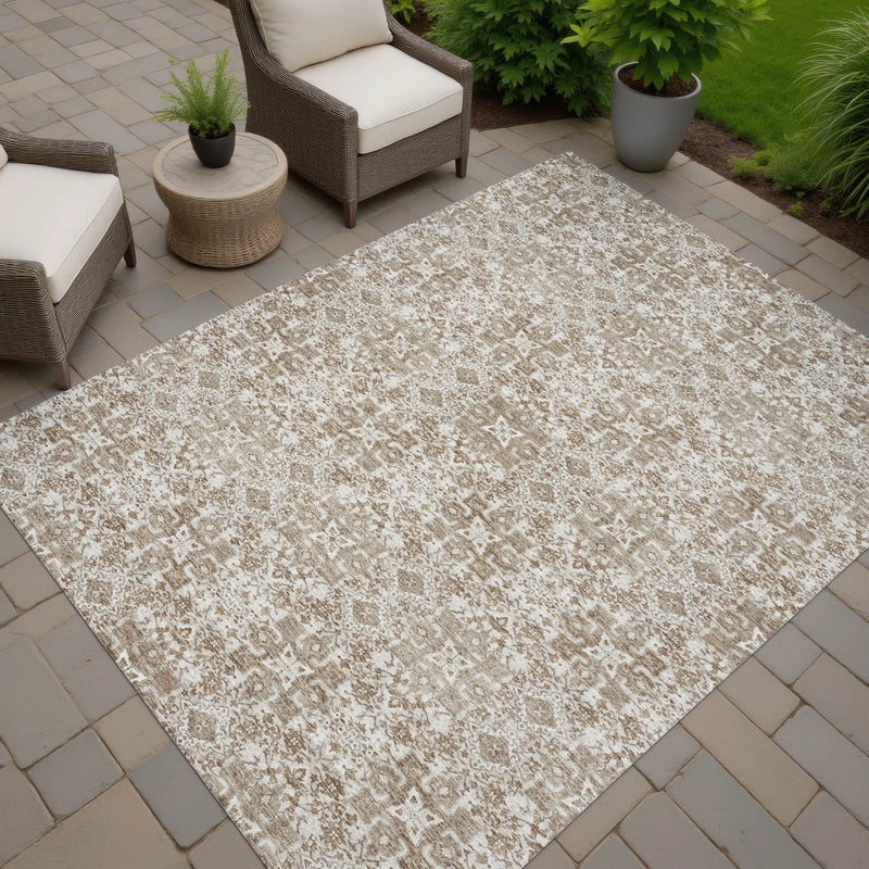 10' X 14' Beige And Khaki Oriental Washable Indoor Outdoor Area Rug Homeroots Outdoor