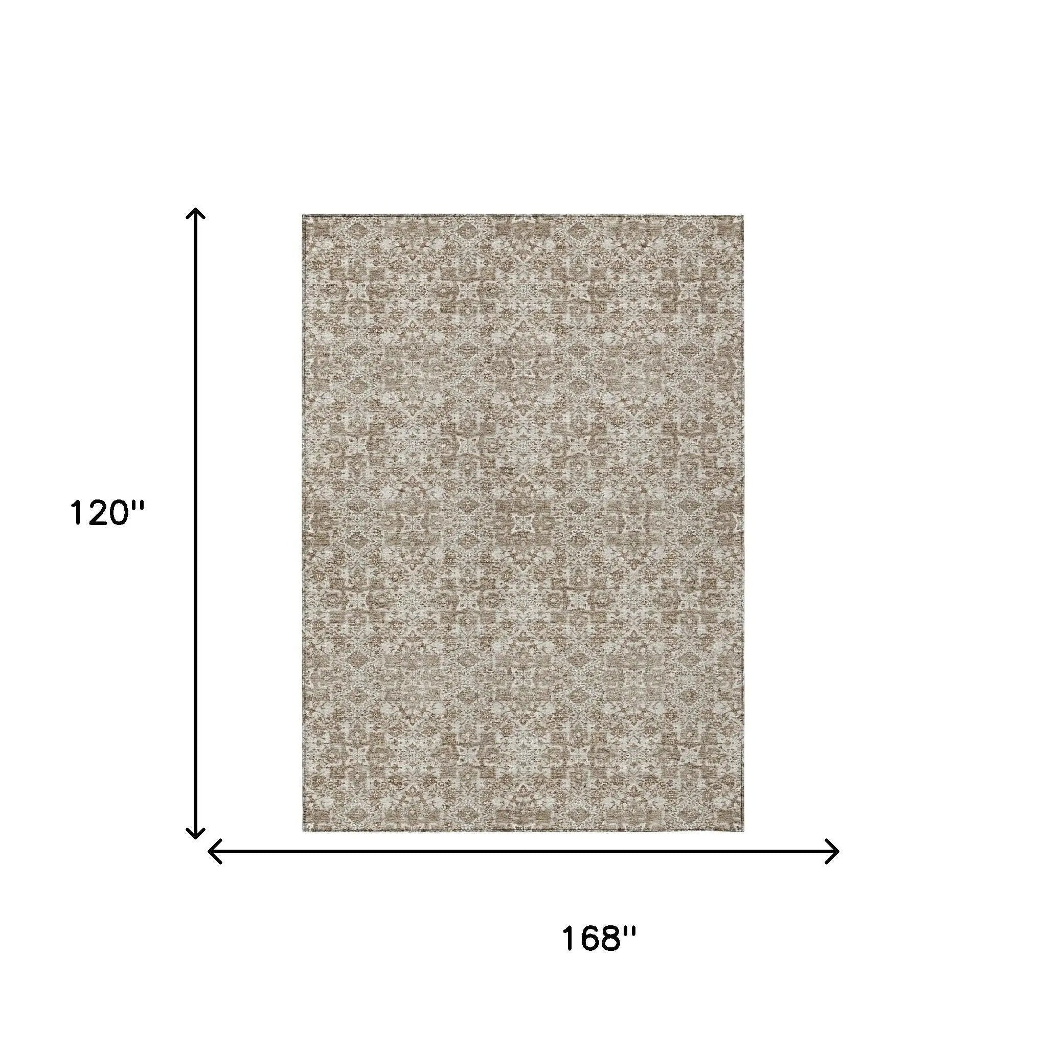 10' X 14' Beige And Khaki Oriental Washable Indoor Outdoor Area Rug Homeroots Outdoor