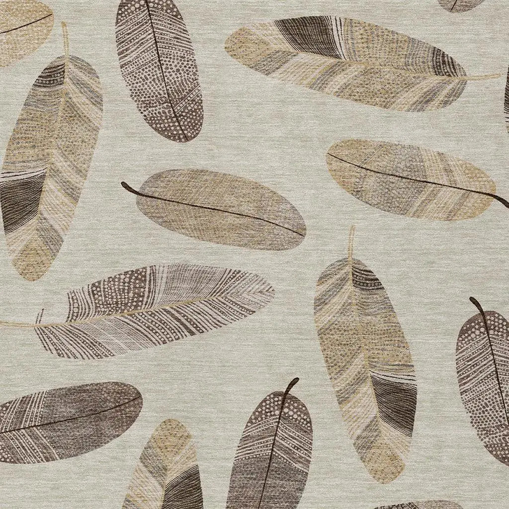 10' X 14' Beige And Sky Blue Botanical Leaves Washable Indoor Outdoor Area Rug Homeroots Outdoor