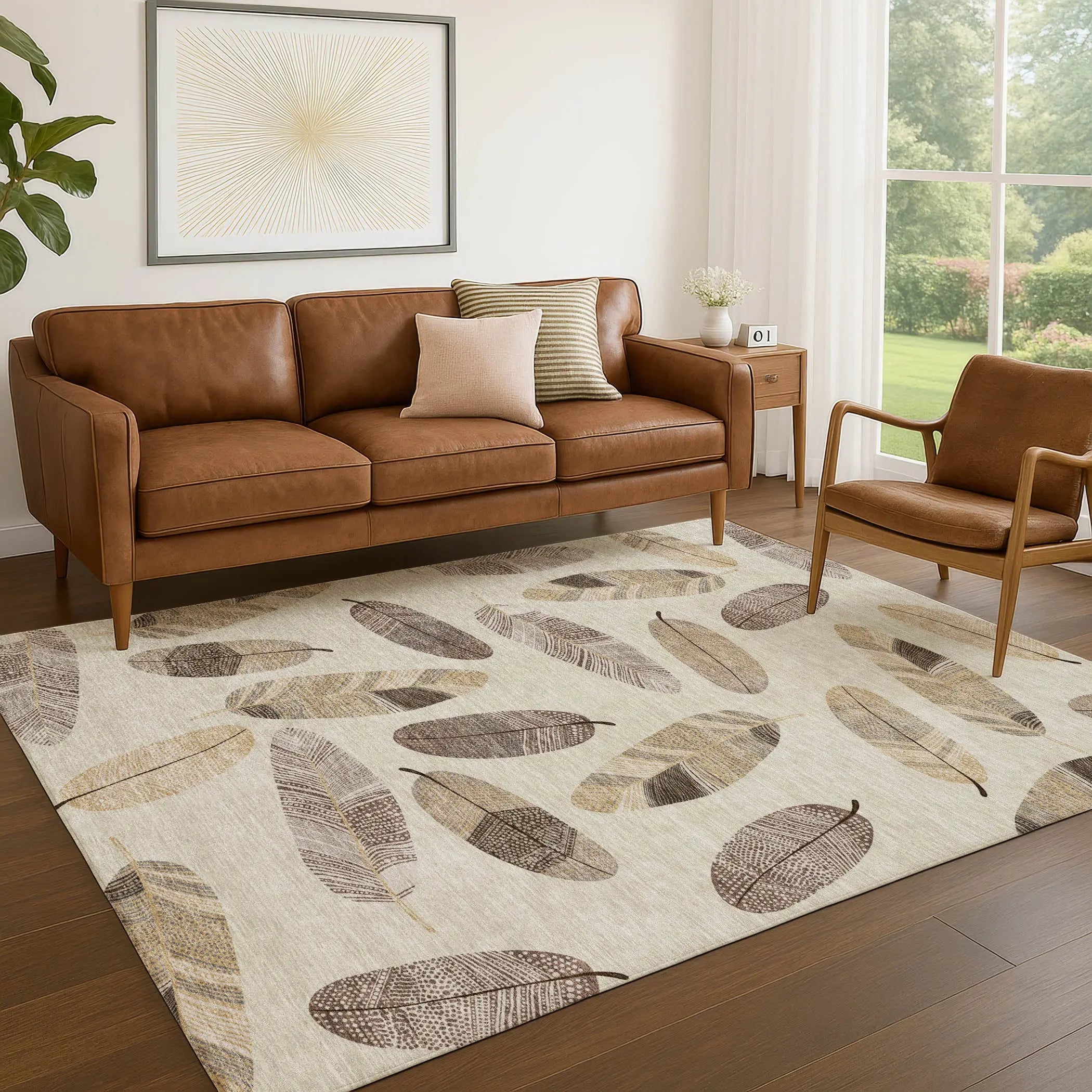 10' X 14' Beige And Sky Blue Botanical Leaves Washable Indoor Outdoor Area Rug Homeroots Outdoor
