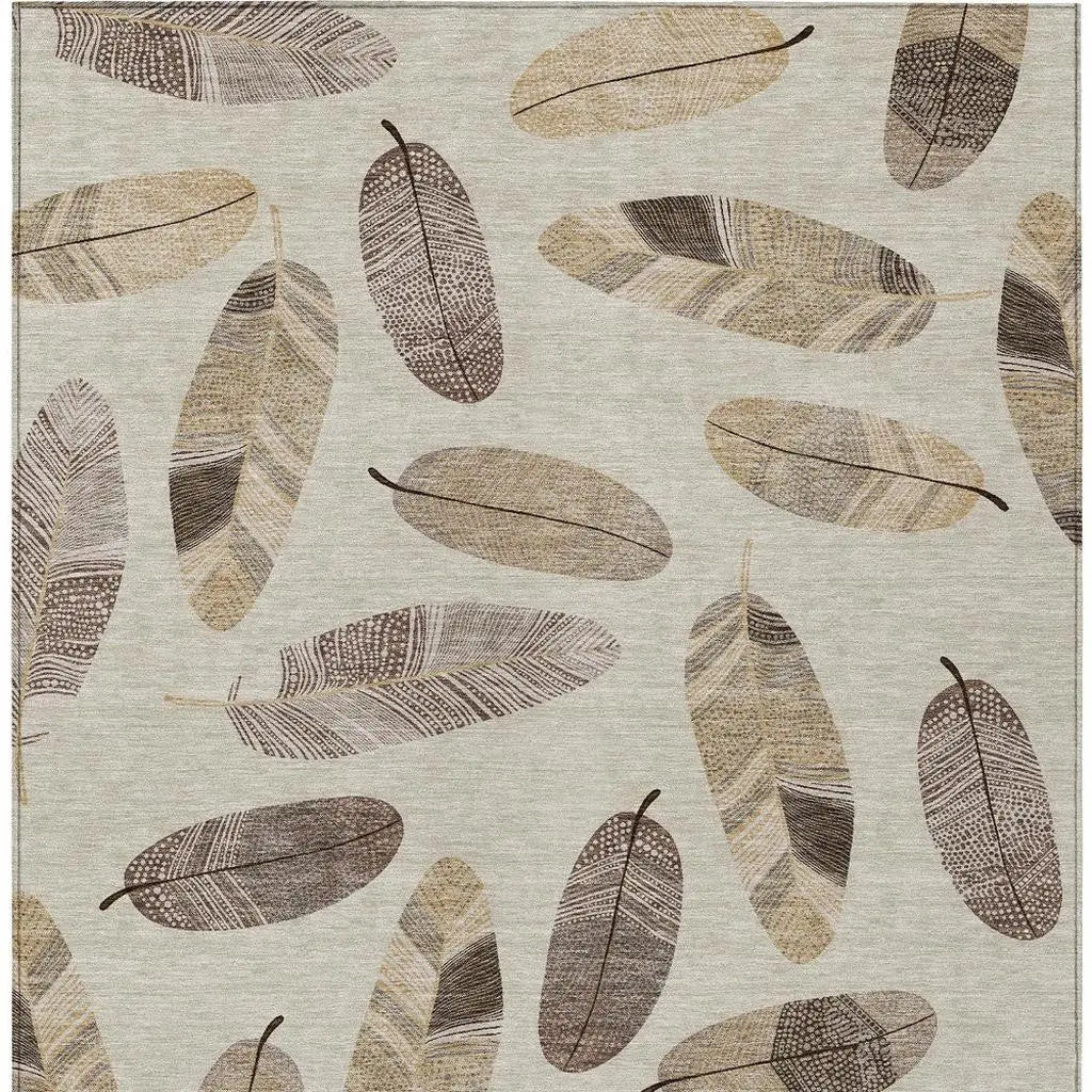 10' X 14' Beige And Sky Blue Botanical Leaves Washable Indoor Outdoor Area Rug Homeroots Outdoor