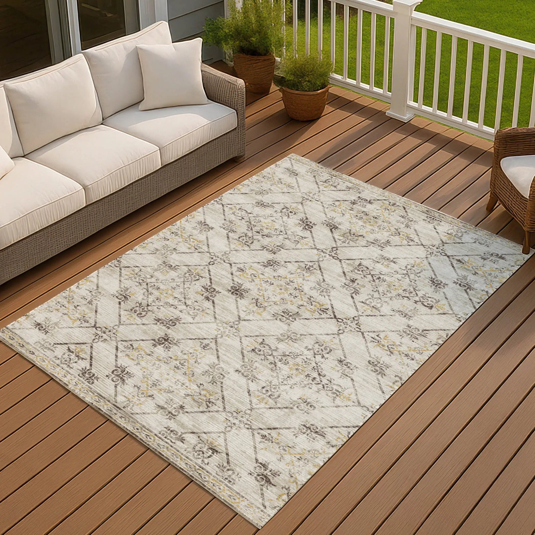 10' X 14' Beige And Sky Blue Geometric Washable Indoor Outdoor Area Rug Homeroots Outdoor