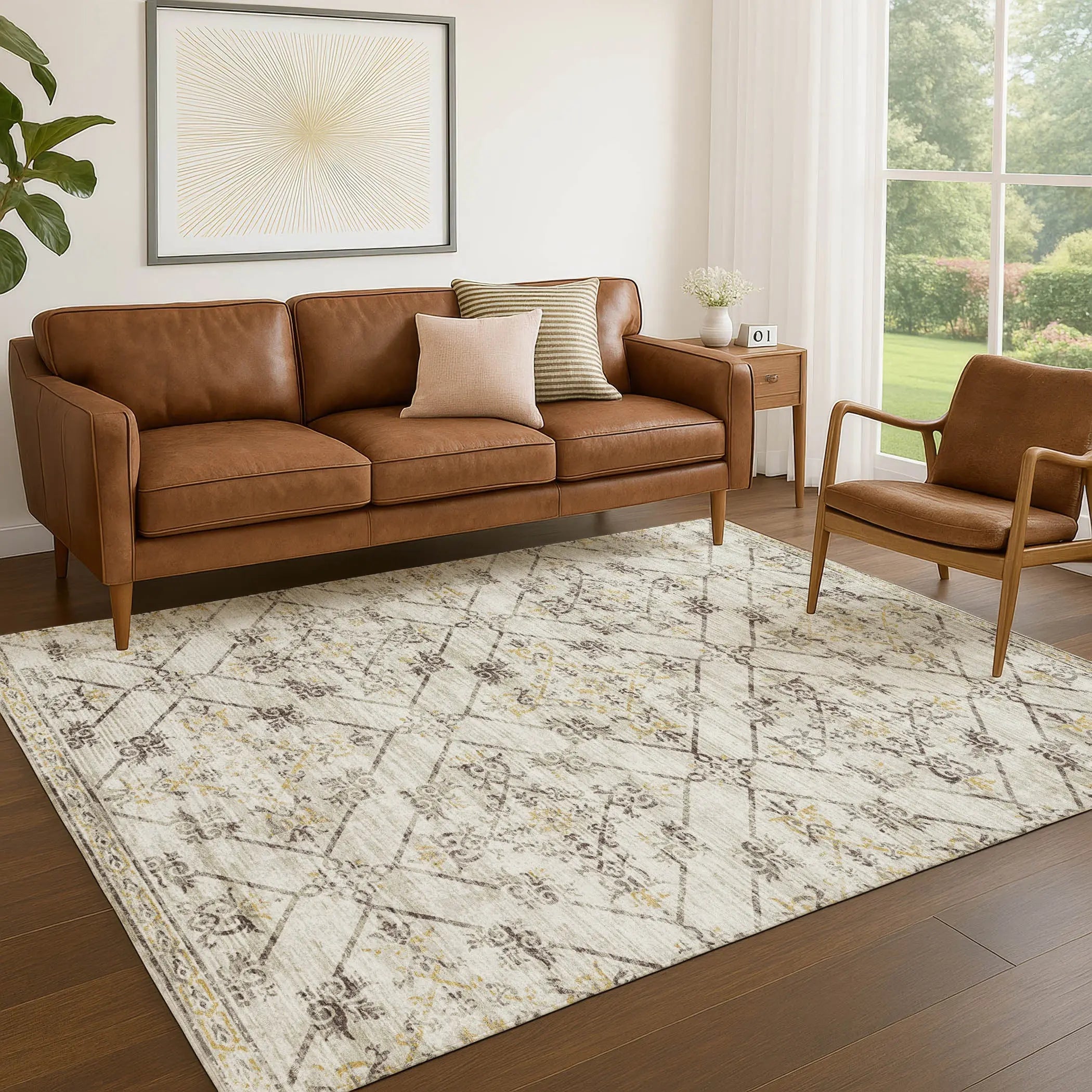 10' X 14' Beige And Sky Blue Geometric Washable Indoor Outdoor Area Rug Homeroots Outdoor