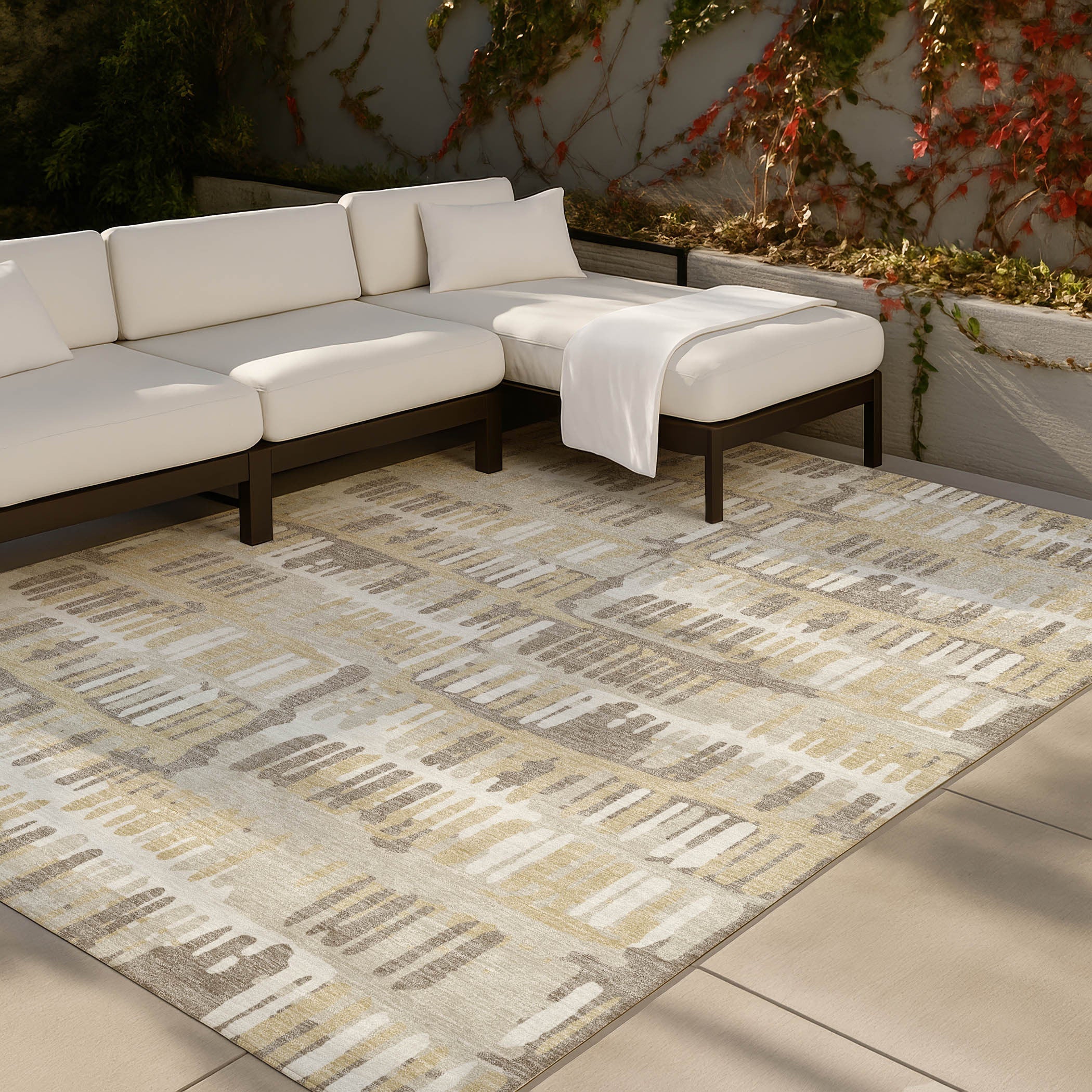 10' X 14' Beige And Taupe Abstract Washable Indoor Outdoor Area Rug Homeroots Outdoor