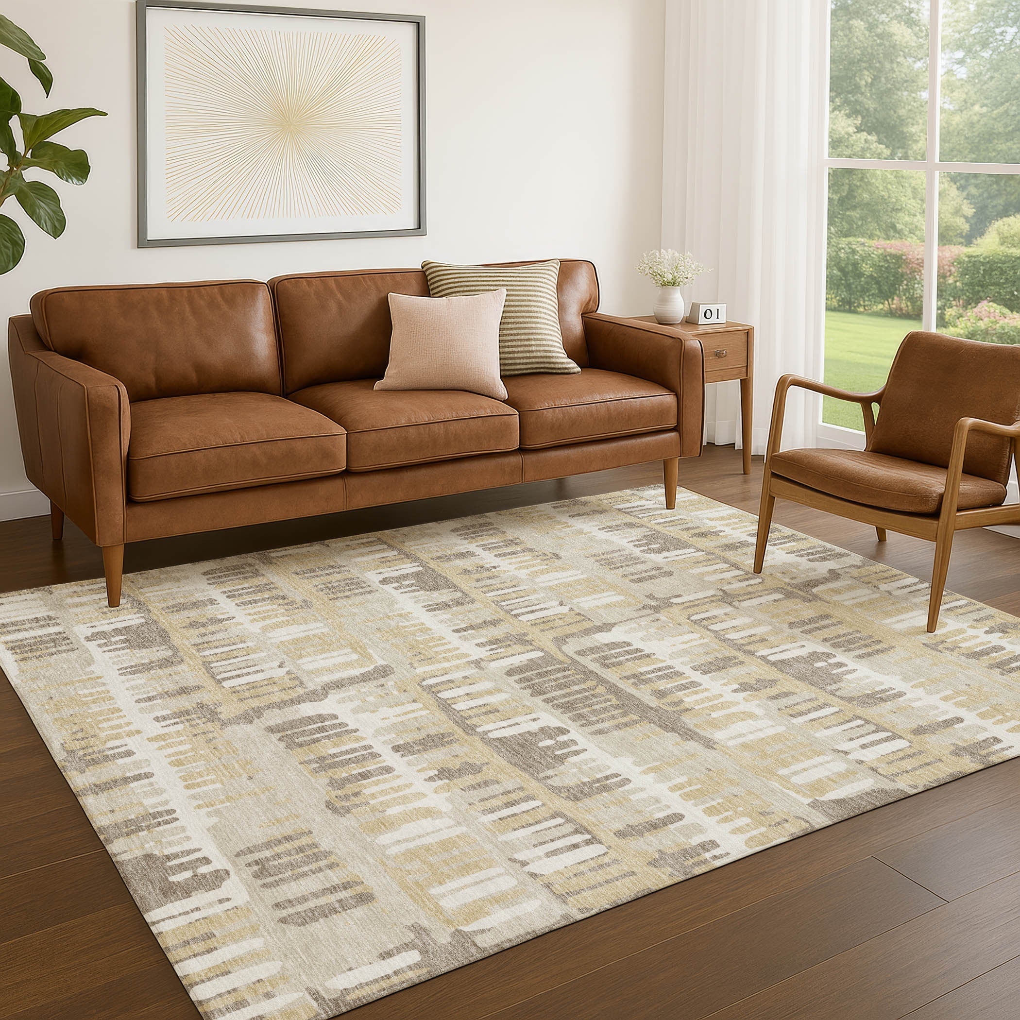 10' X 14' Beige And Taupe Abstract Washable Indoor Outdoor Area Rug Homeroots Outdoor