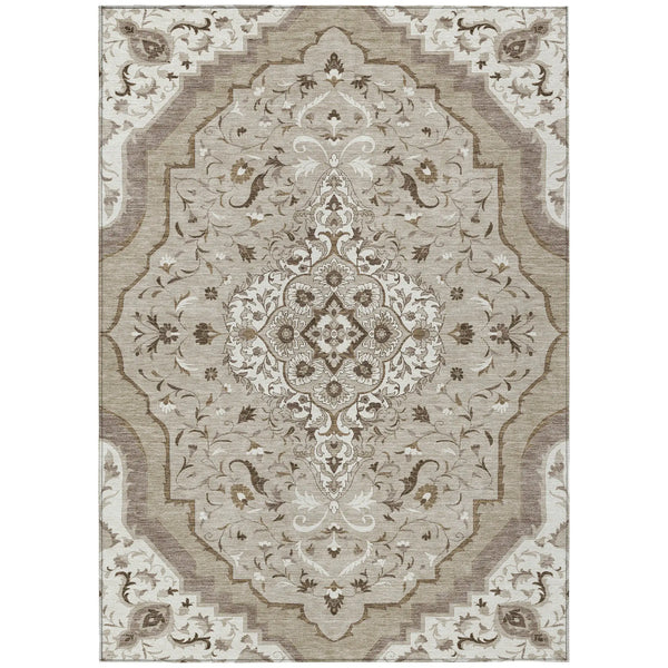 10' X 14' Beige And Taupe Medallion Washable Indoor Outdoor Area Rug Homeroots Outdoor
