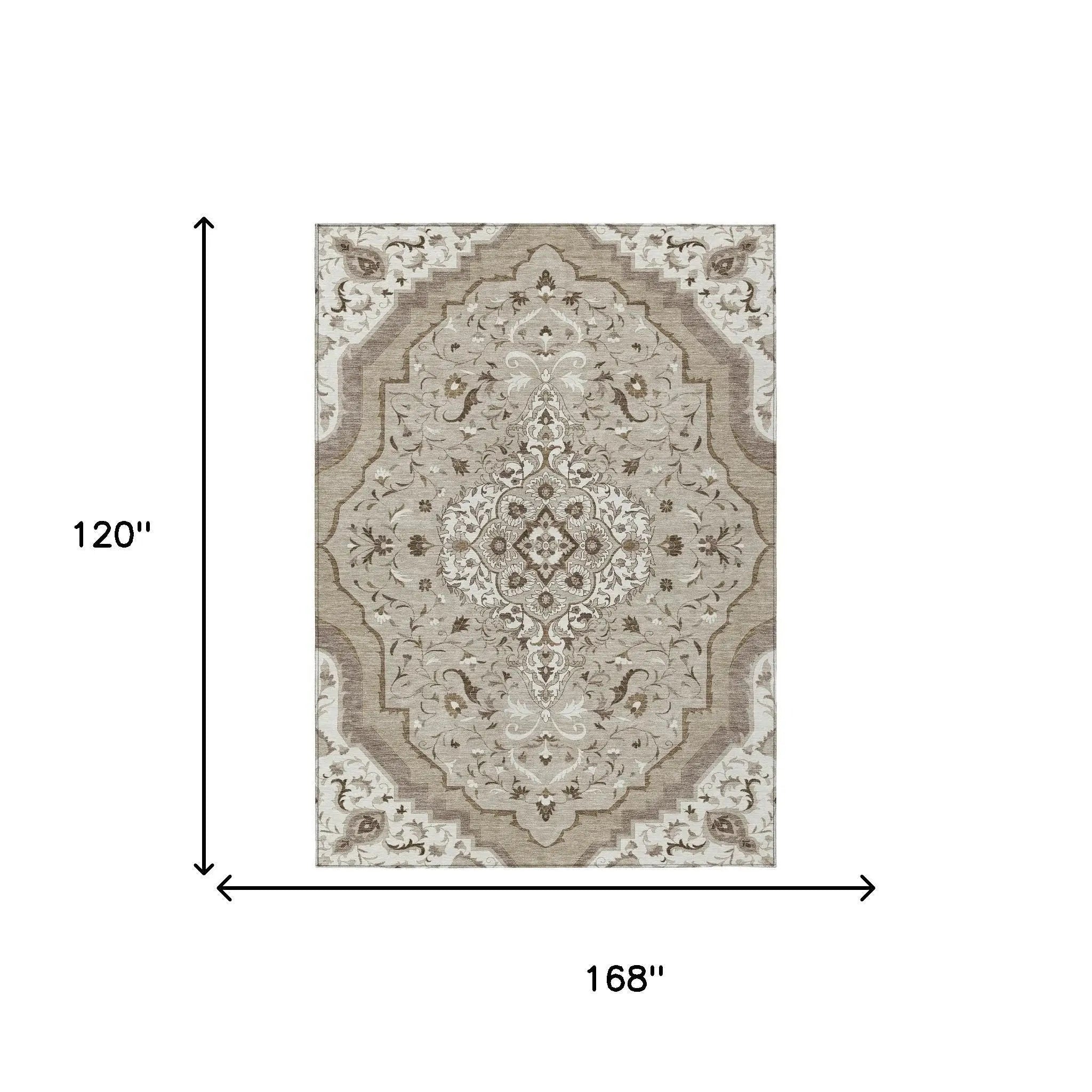 10' X 14' Beige And Taupe Medallion Washable Indoor Outdoor Area Rug Homeroots Outdoor