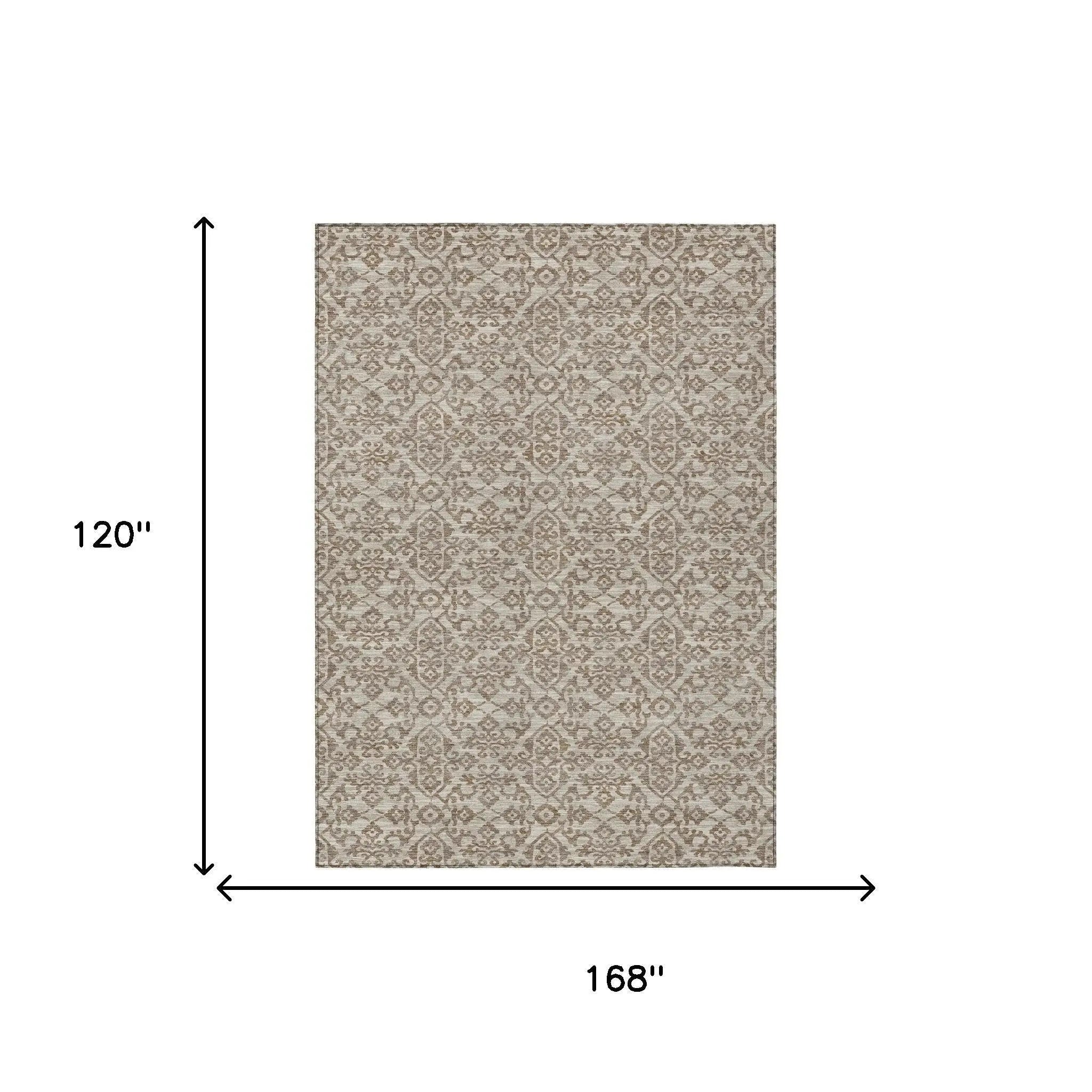 10' X 14' Beige And Taupe Oriental Washable Indoor Outdoor Area Rug Homeroots Outdoor