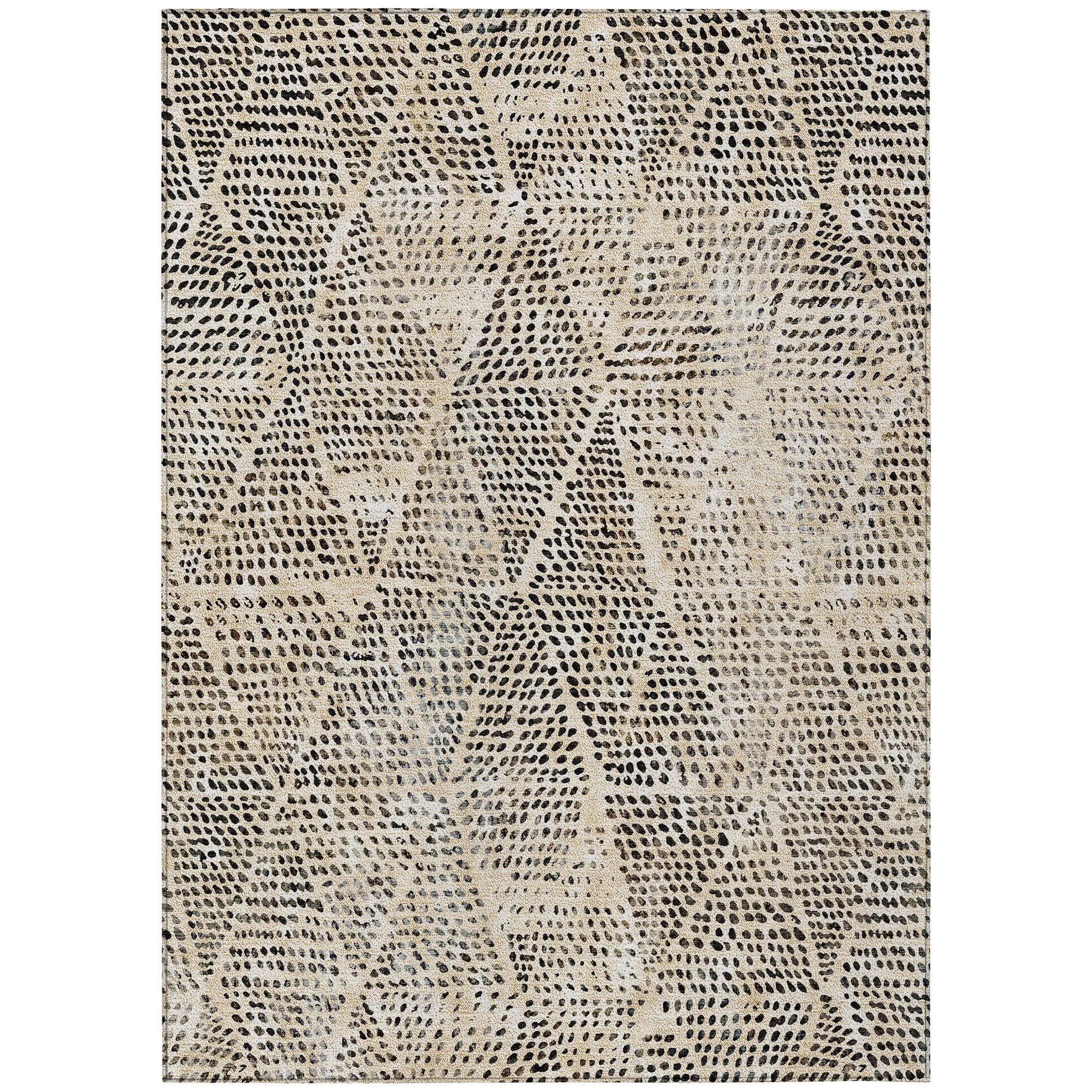 10' X 14' Beige Ivory And Black Geometric Washable Indoor Outdoor Area Rug - GreatEagleInc