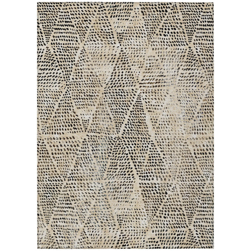 10' X 14' Beige Ivory And Black Geometric Washable Indoor Outdoor Area Rug - GreatEagleInc