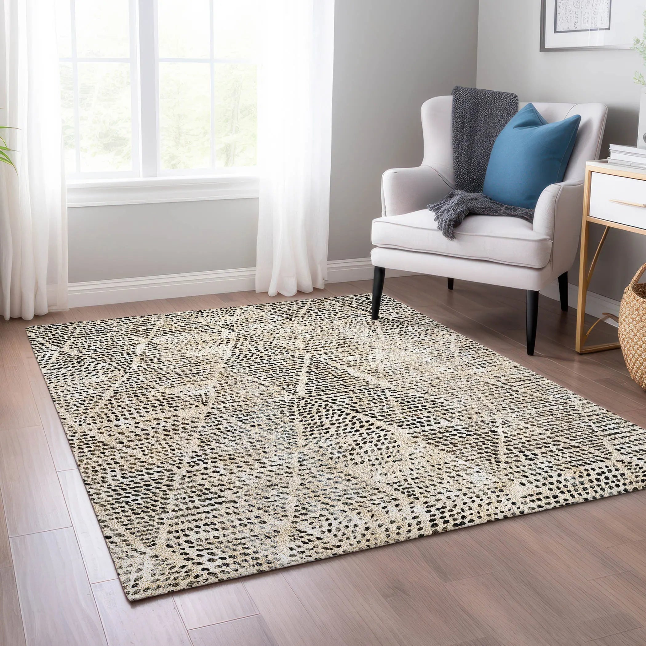 10' X 14' Beige Ivory And Black Geometric Washable Indoor Outdoor Area Rug - GreatEagleInc