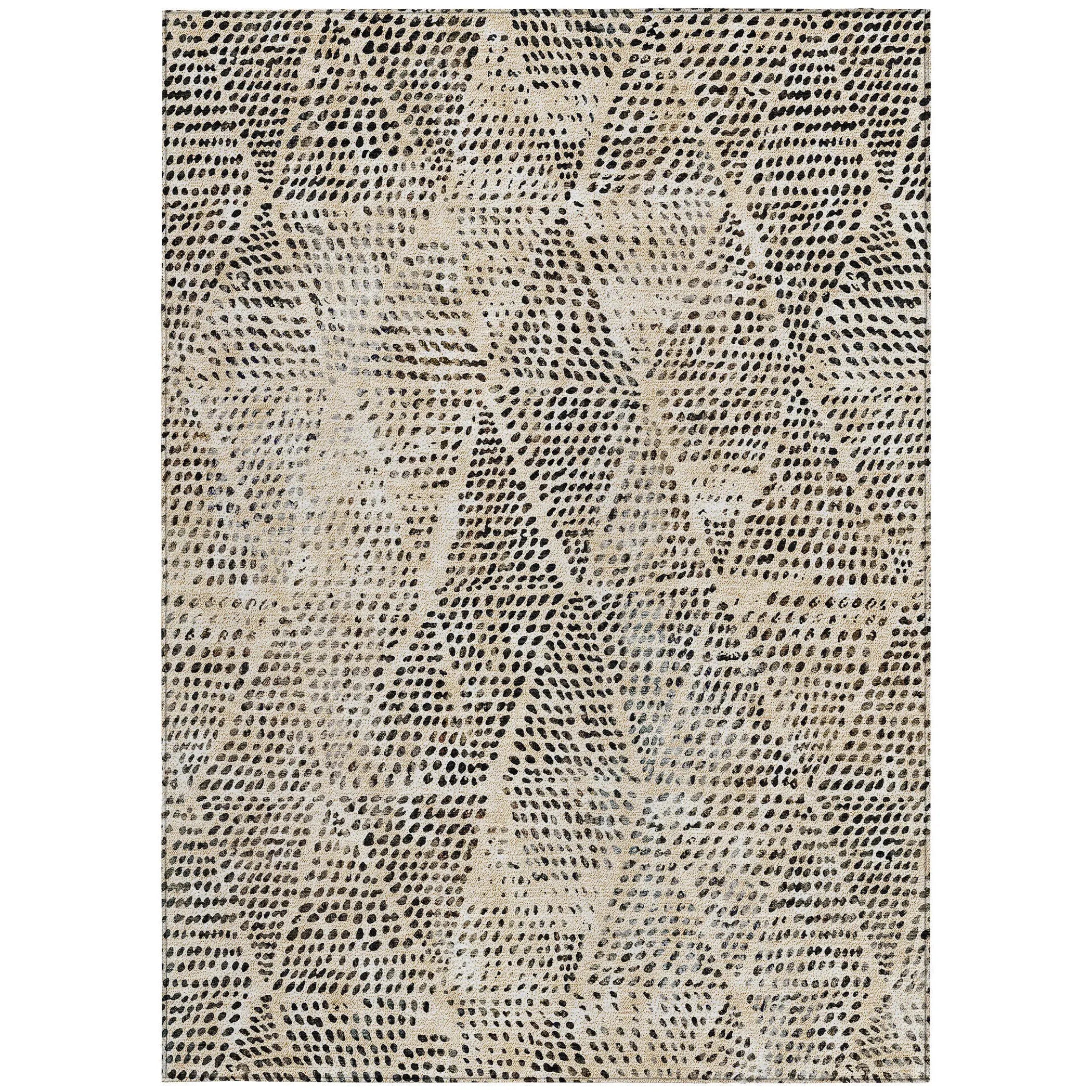 10' X 14' Beige Ivory And Black Geometric Washable Indoor Outdoor Area Rug - GreatEagleInc