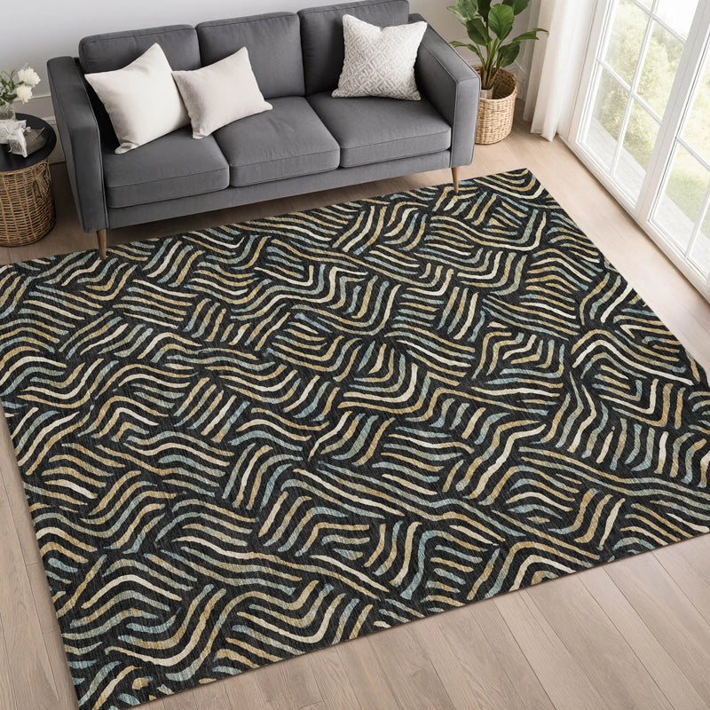 10' X 14' Black And Beige Abstract Washable Indoor Outdoor Area Rug Homeroots Outdoor