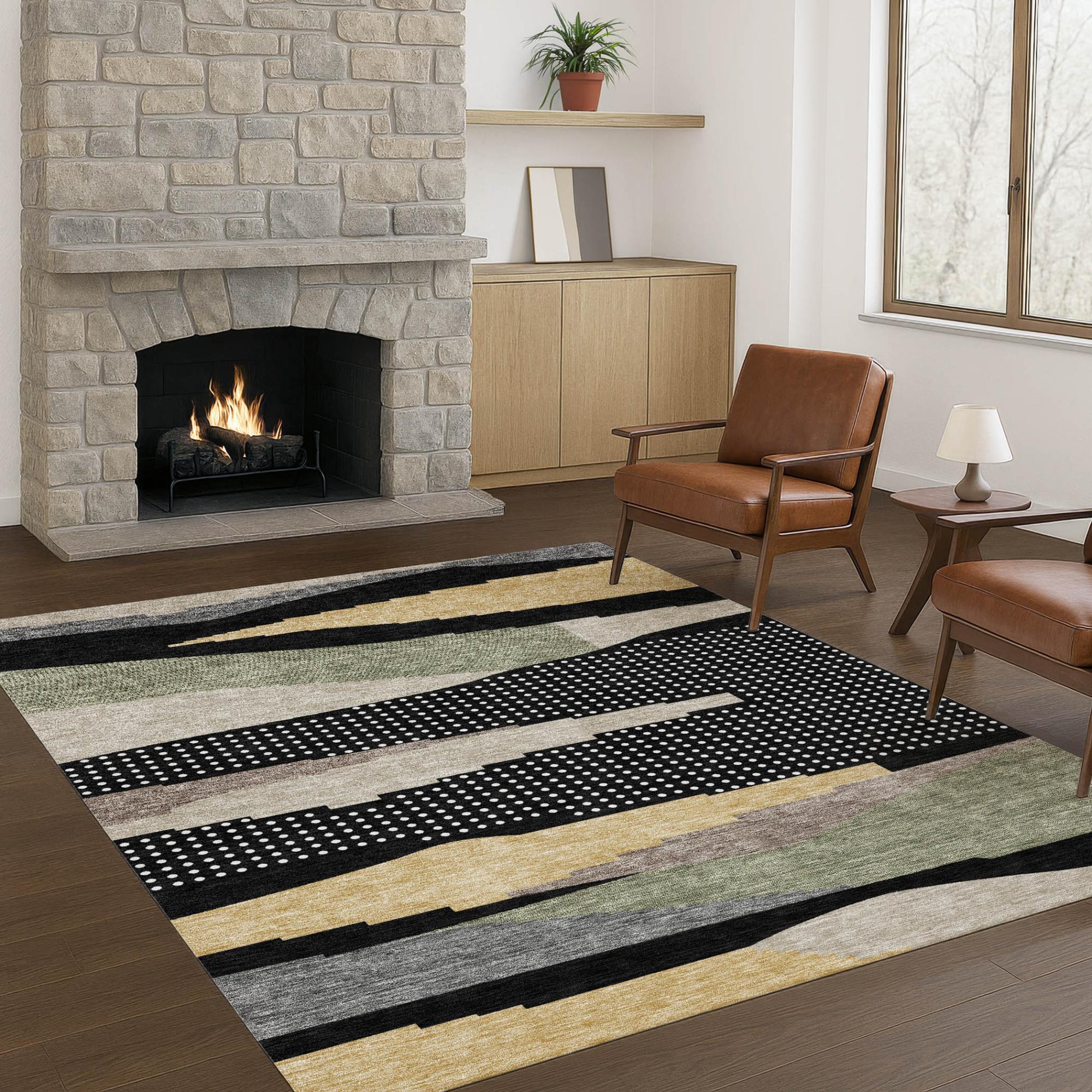 10' X 14' Black And Beige Abstract Washable Indoor Outdoor Area Rug Homeroots Outdoor