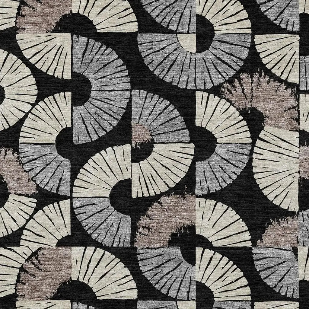 10' X 14' Black And Beige Geometric Washable Indoor Outdoor Area Rug Homeroots Outdoor